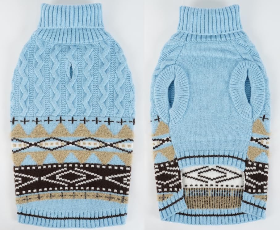 Fair Isle Dog Jumper - Winter Knit Sweater with Harness Hole | Stretchy Easy On/Off Christmas Jumper for Small Dog | Warm Clothes Chihuahua, Mini Yorkshire Terrier, Toy Poodle (Sky Blue XS) — image 1