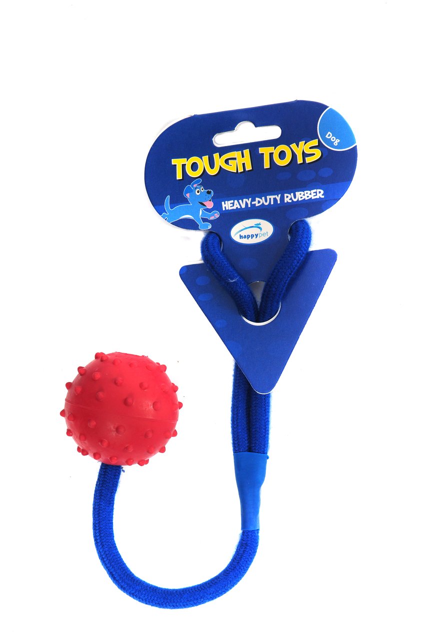 Happy Pet Studded Rope Ball Dog Toy Strong Tough Fun Interactive Chewing Floatable Playing Catch Fetch Lightweight Tugging Pulling for All Breeds 2"