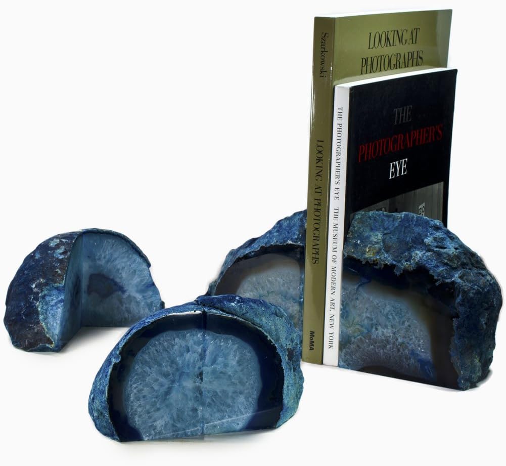 Hypnotic Gems Gallery: Premium Quality Pair of Blue Agate Bookends - 3 to 5 lbs per Set - Medium Size