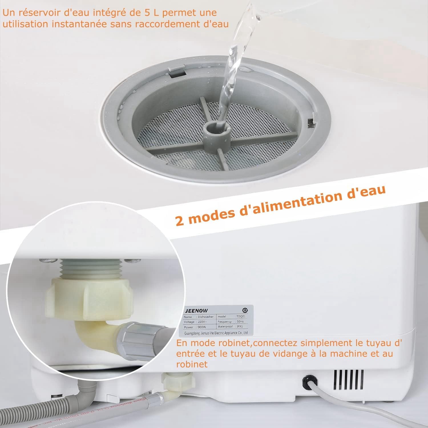 YOURLITE Mini Lave-Vaisselle de Comptoir,6 Programmes de lavage,5L | Lave Vaisselle de Table avec Grand Écran,Contrôle Tactile,3 Couverts,Double Jet 360°,pour Camping-car,APT,Dortoir,Blanc/Noir