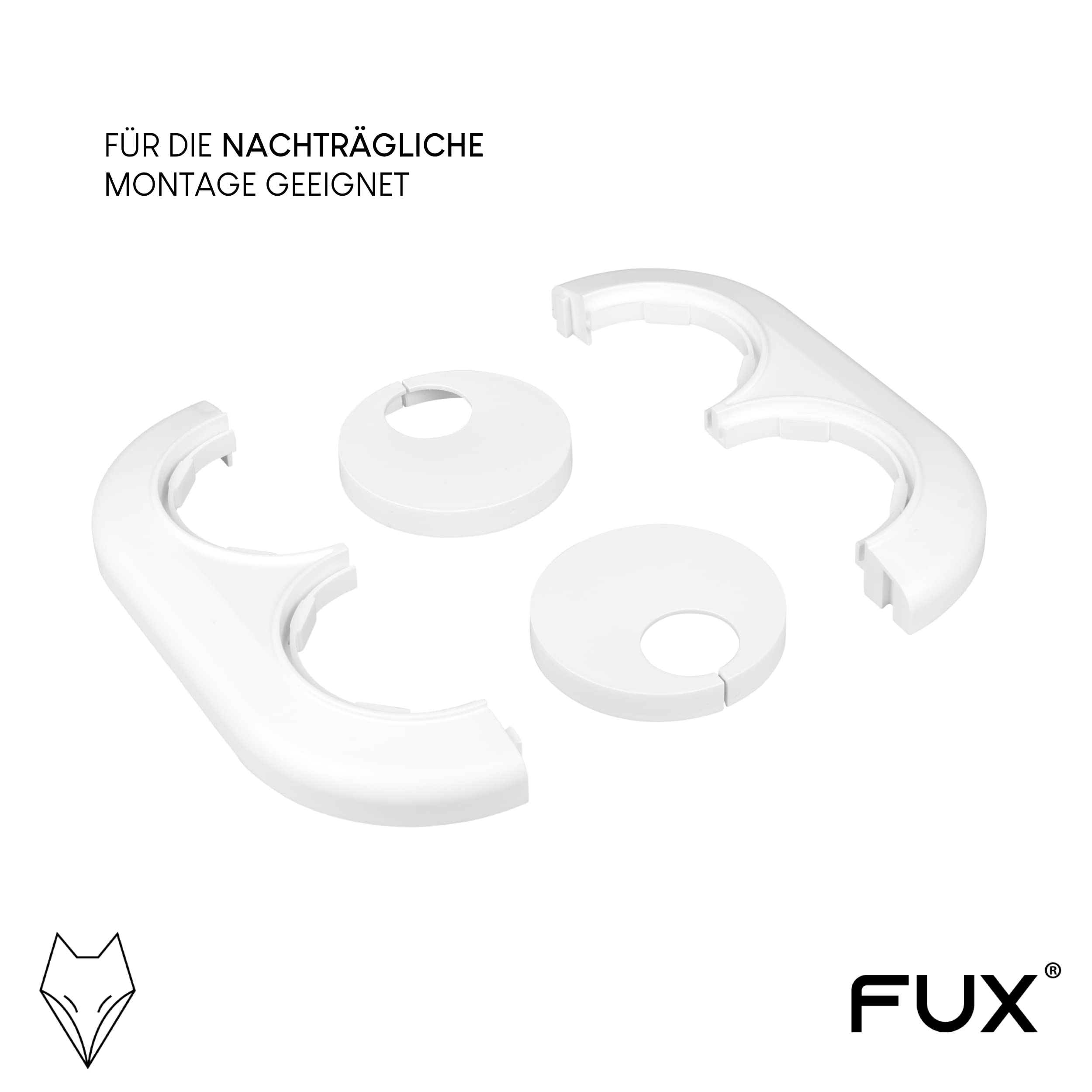 FUX 3 Radiator Pipe Covers Double Collars 28mm White - Heater Covers - Variable Spacing 28-63mm, White (Ral 9016) - Image 4