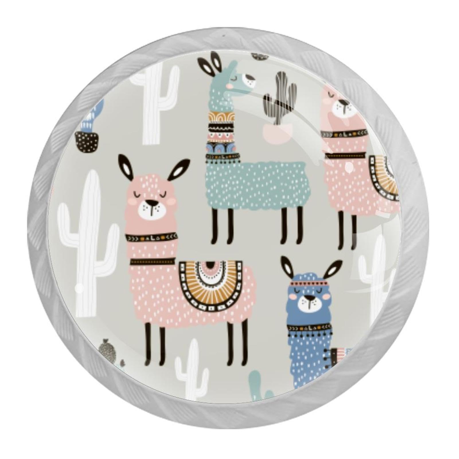Tqmspg 4 Pieces Drawer Pulls Cactus Alpaca Animal Door Knobs Dresser Handles for Kitchen Wardrobe Cupboard Hardware Furniture