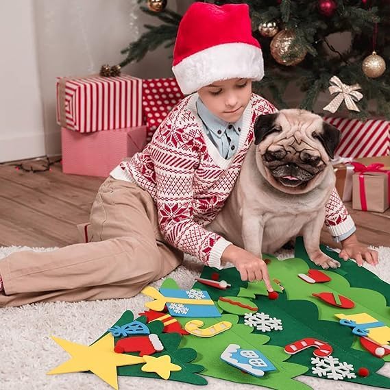 Miniatura 5 de YIKSORE Árbol de Navidad de fieltro para bricolaje, árbol de Navidad Montessori para niños pequeños, juegos de árboles de Navidad interactivos con