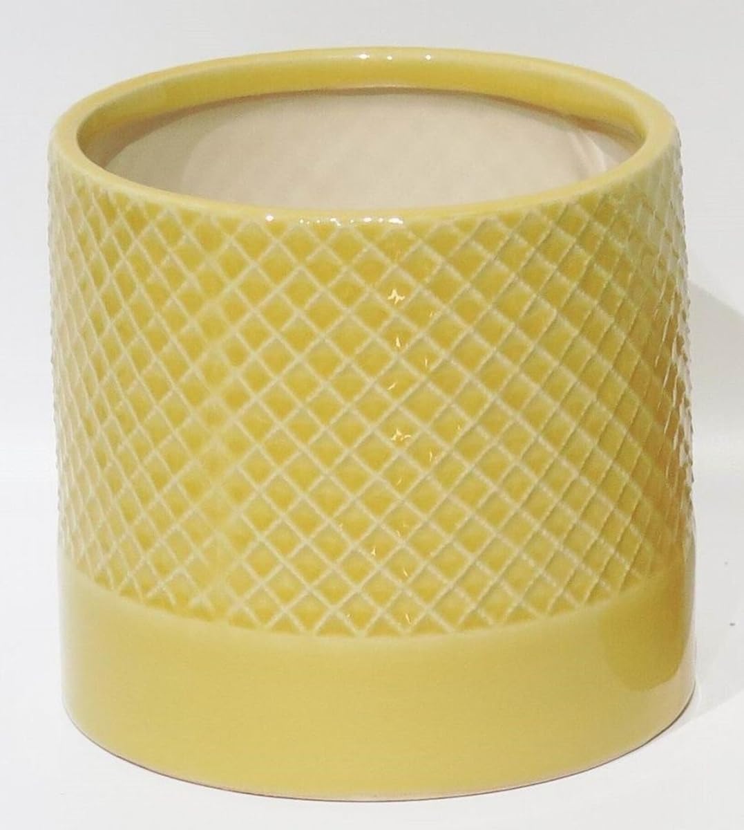 212 Main Yellow Criss Cross Pattern & Solid Yellow Base Planter