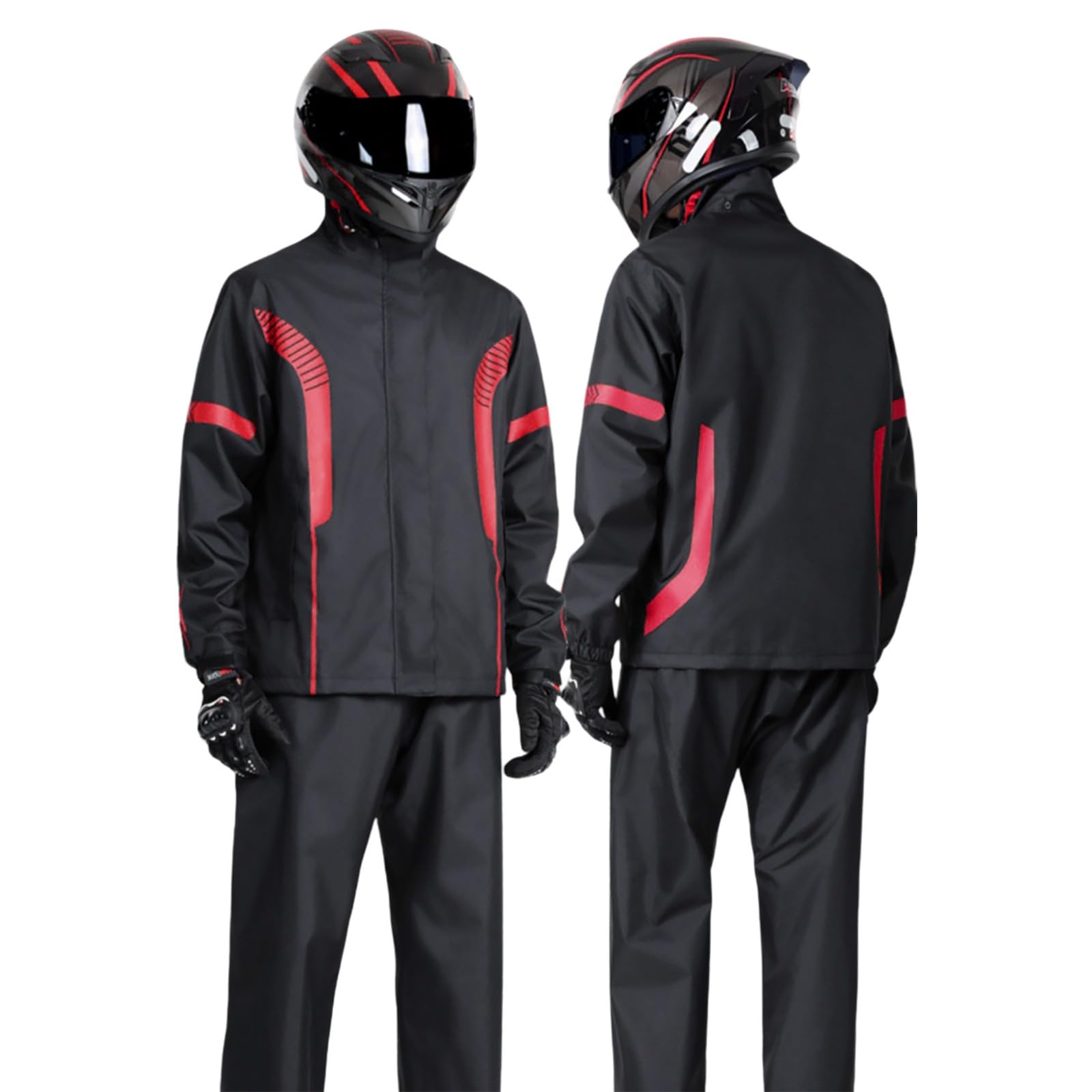 Generisch Traje de lluvia para hombre y mujer, chubasquero y pantalones de lluvia, conjunto de ropa de lluvia para motocicleta con rayas reflectantes, impermeable y pantalones de lluvia, ropa de