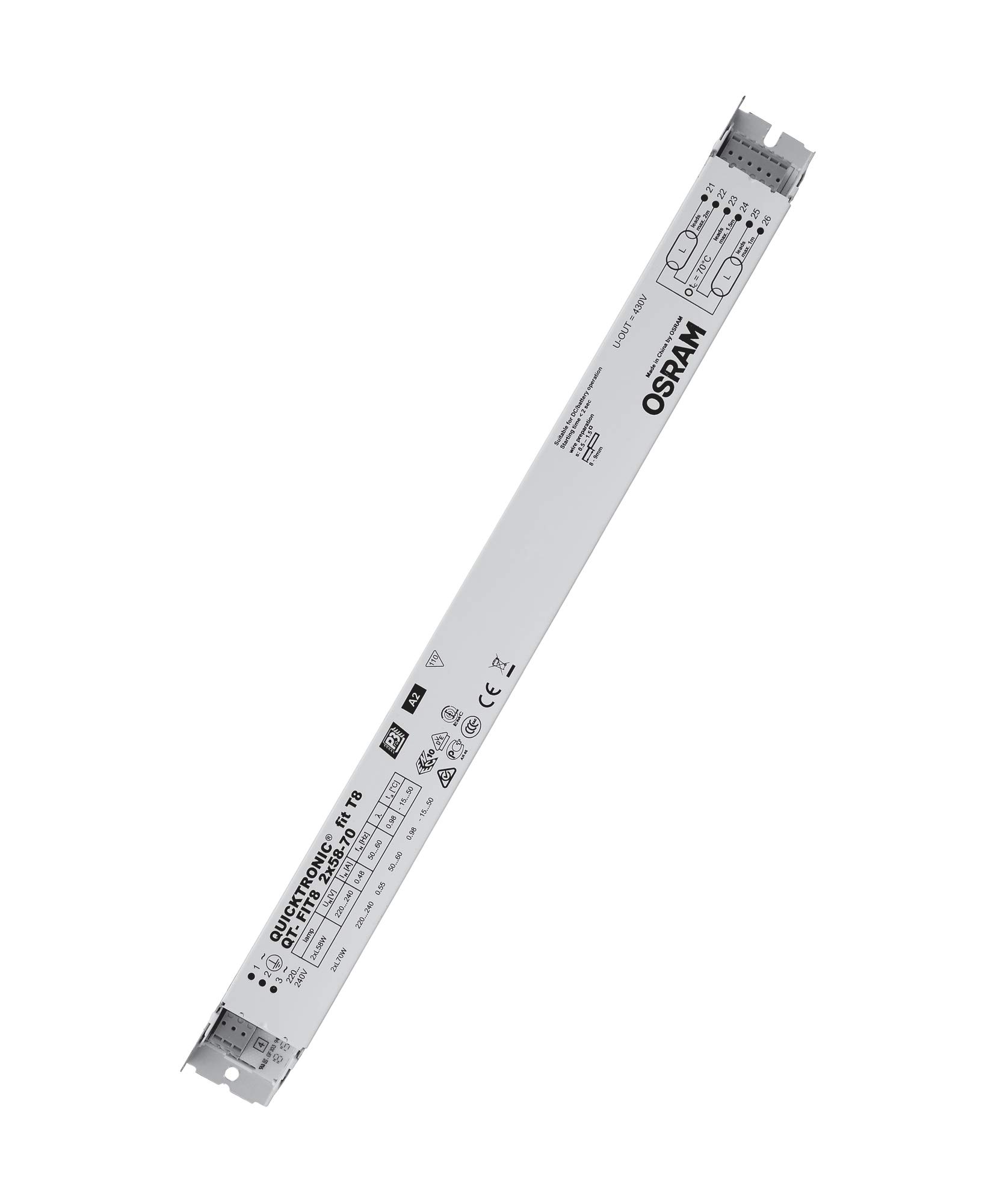 ballast électronique - osram quicktronic qt fit8 - 2 x 58 à 70w - 220 à 240 volts - osram 151932