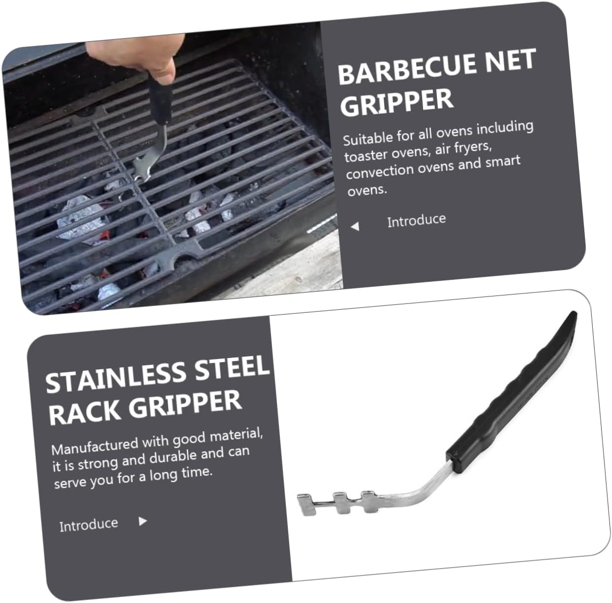2 Pack Stainless Steel Grill Grate Lifter with Plastic Handle