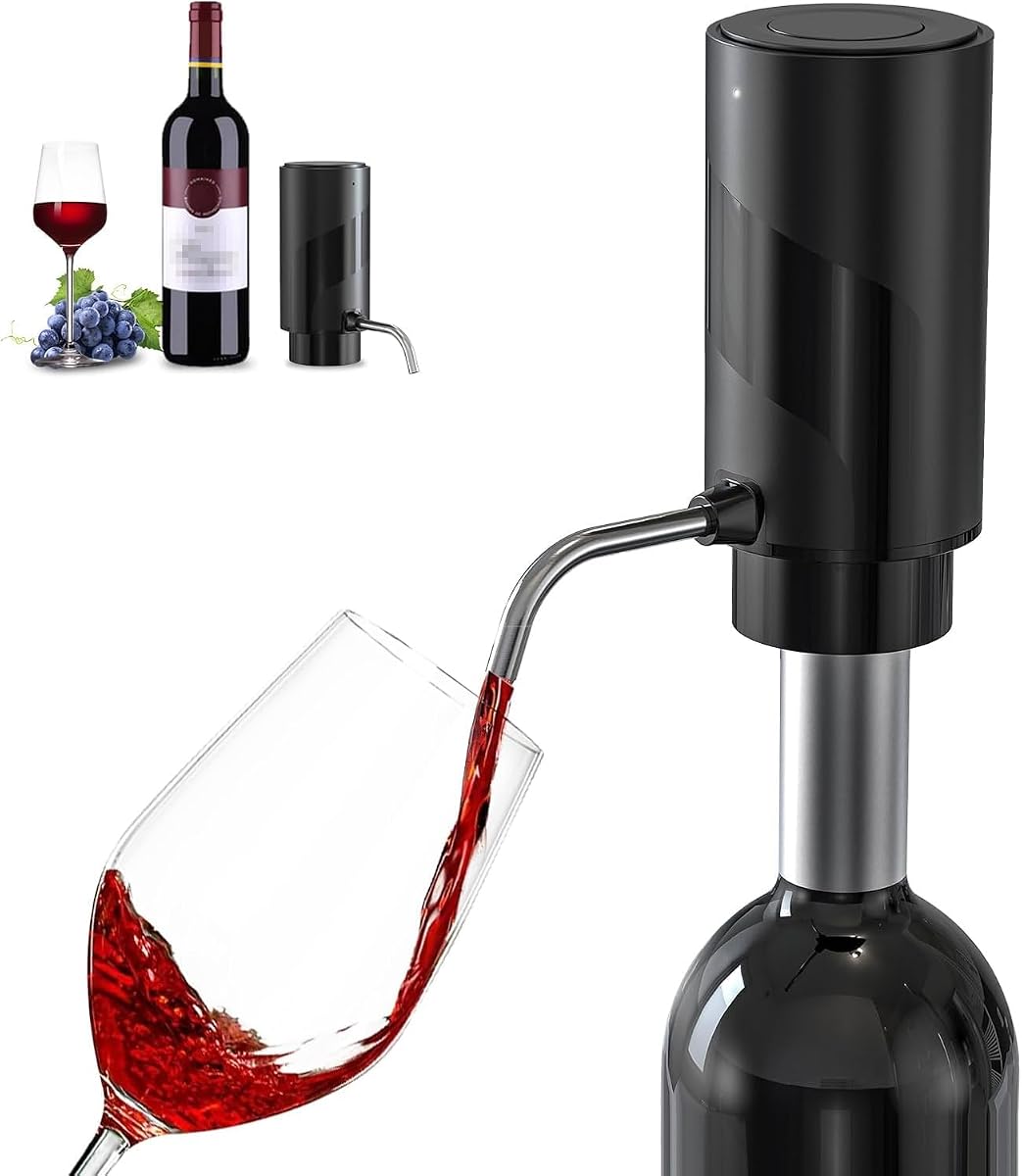 Aireador de vino Decantador de vino eléctrico Aireador de vino automático, dispensador de vino Vertedor de vino con USB recargable, amante del vino para mujeres y hombres (Negro-ABS) | Dispensador de vino Vertedor de vino con USB recargable, amante del vino para mujeres y hombres (negro-ABS)