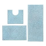 Badezimmer-Set, Badezimmer-Vorleger-Sets 3-teilige Antirutsch-Chenille-Badteppich und -Vorleger-Sets, Absorbierende Badematte für Badewanne, Dusche, Badezimmer (40x60_50x80_50x50cm, Hellblau)