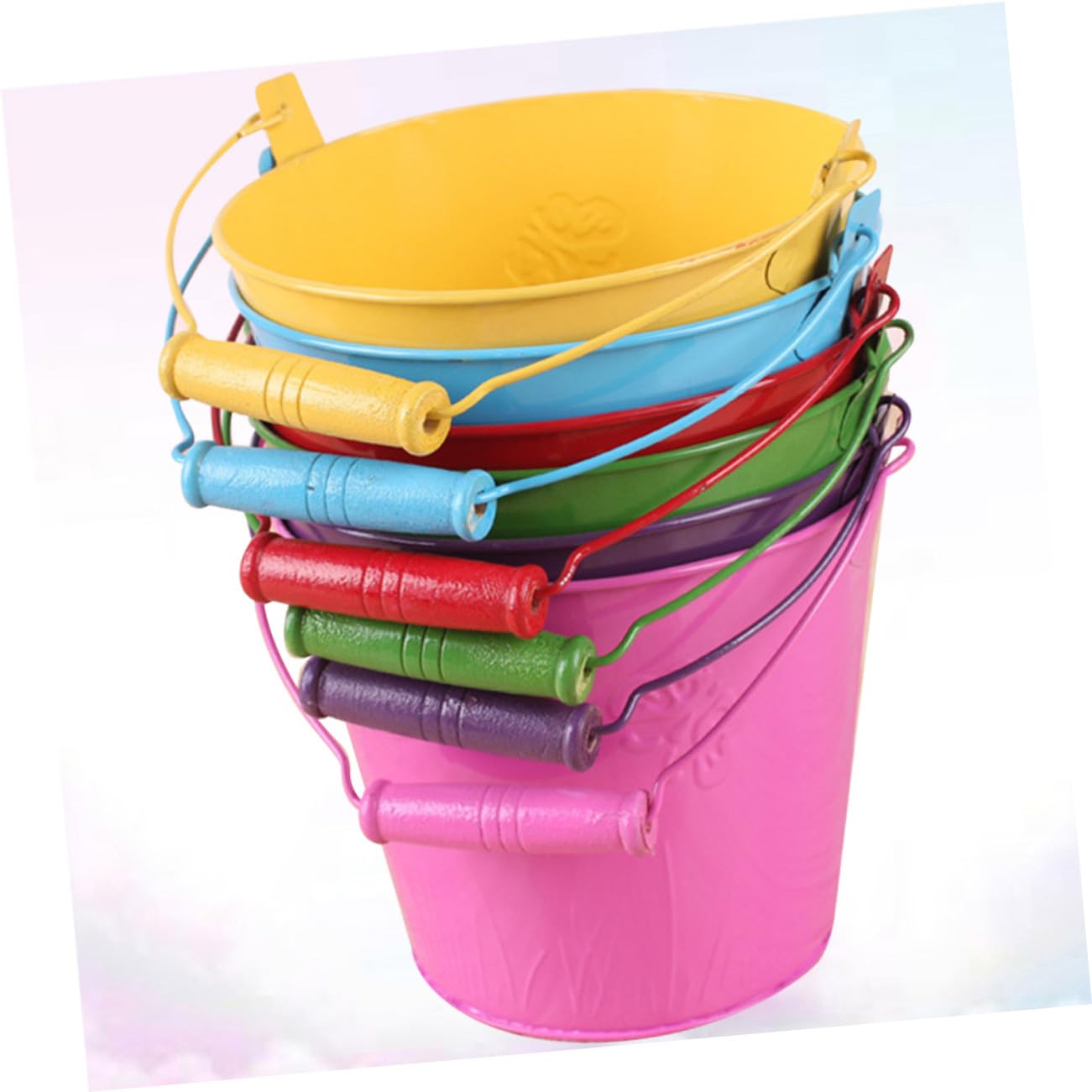 Beach Bucket Toy 6pezzi in Ferro e Legno per Bambini | Festa Estiva, Gioco da Spiaggia e Giochi da Spiaggia, Leggero, Facile da Afferrare Colore Casuale