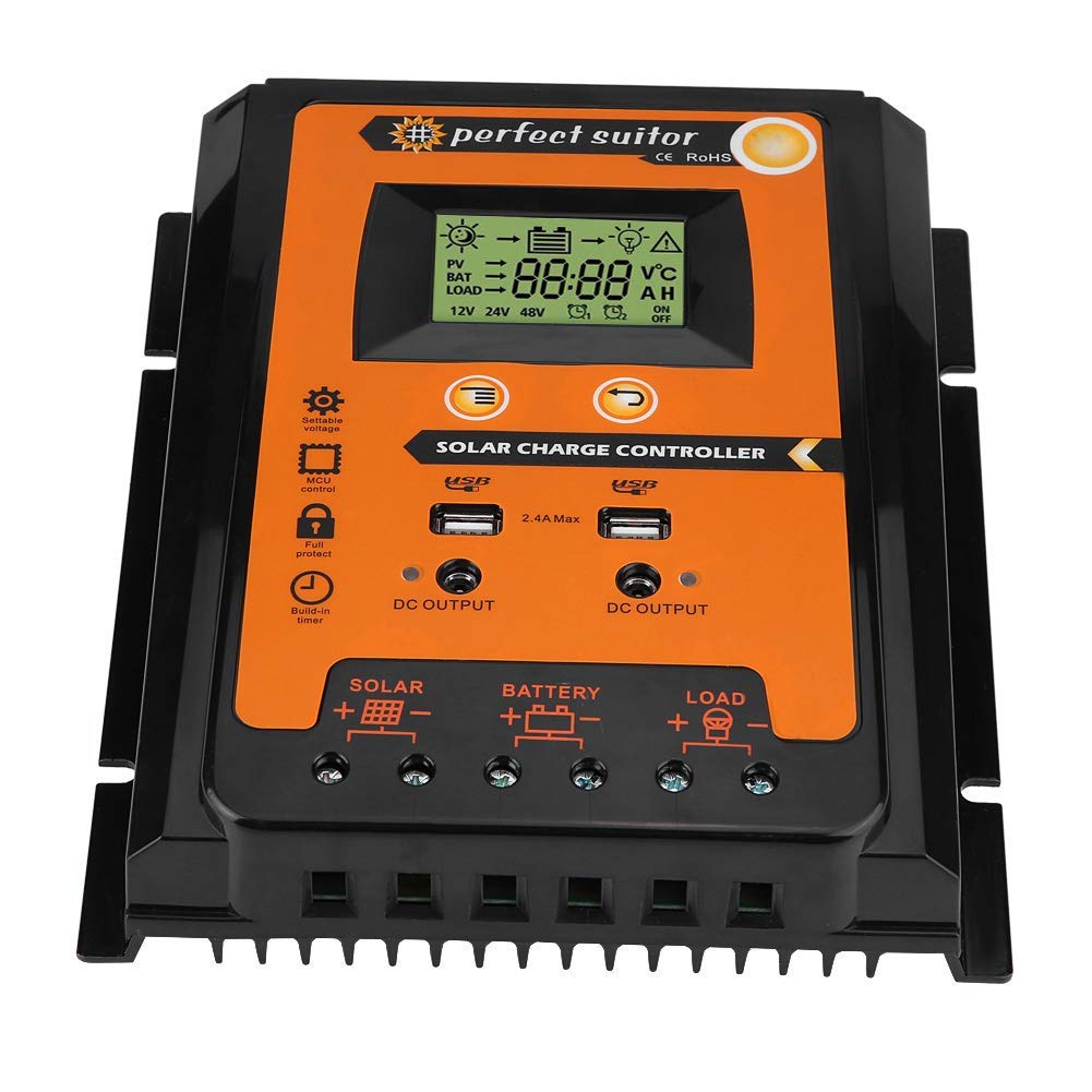 Regulador de Carga Solar MPPT, 30/50/70A Controlador con 2 Puertos USB para Placa Solar, Baterias(50A)