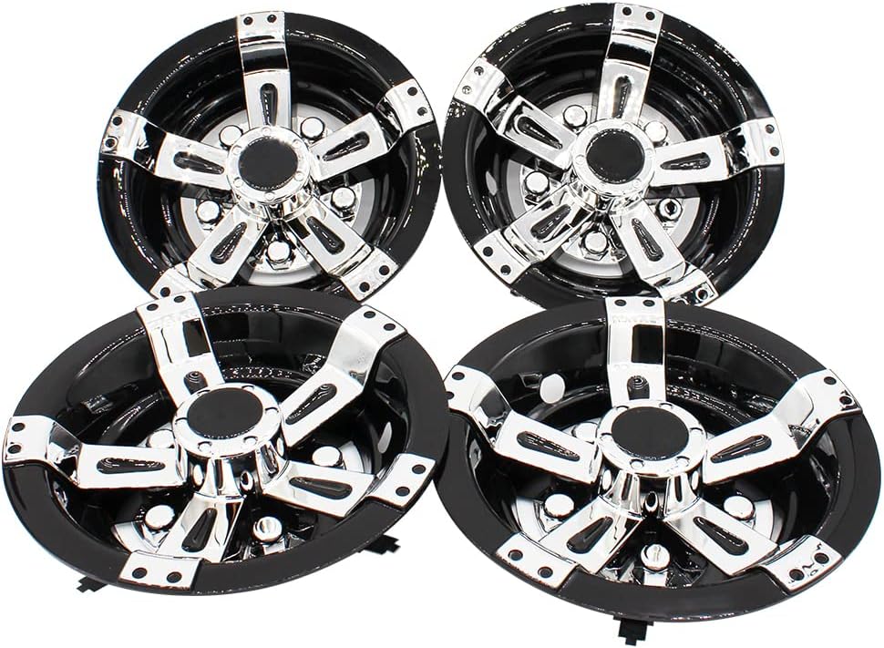 COOL STAR 4PCS Golf Cart Wheel Covers Hub Caps Chrome Black