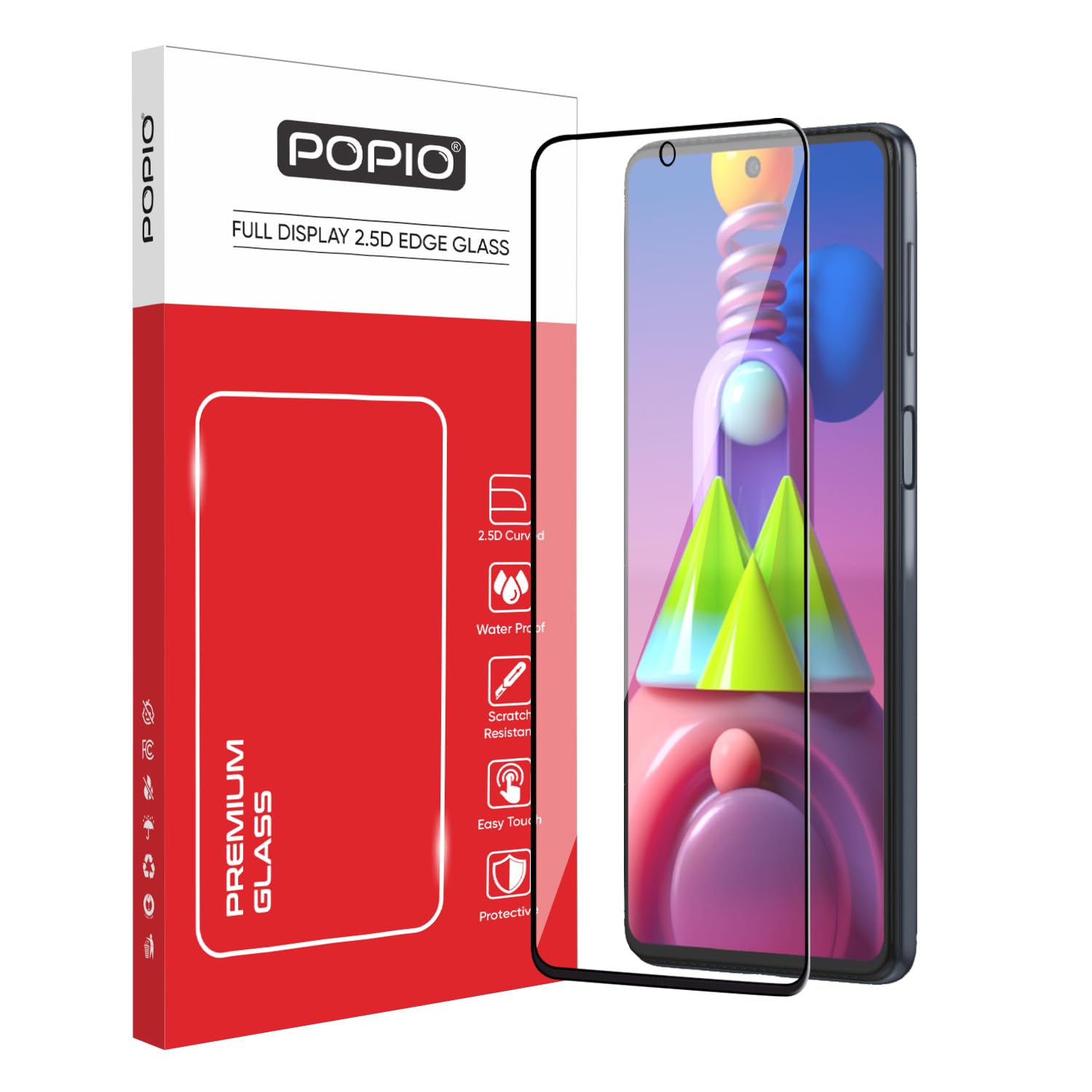 POPIO Military-Grade Gorilla Tempered Glass For Samsung Galaxy M55 / F55 / M51 / M62 / F62 / A71 / Note 10 Lite / S10 Lite (Black) Pack of 1