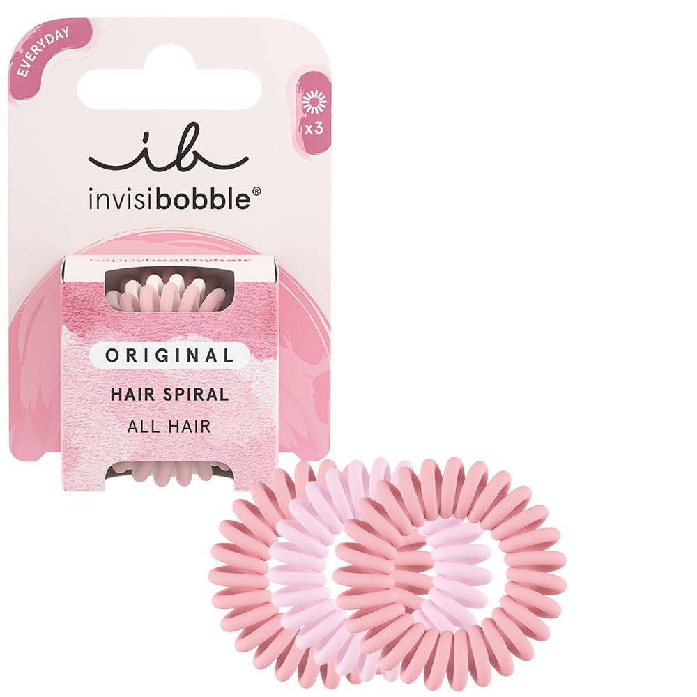 Invisibobble Gumki do włosów w kolorze pastelowym różu Original The Pinks x3 – guma do włosów zapobiegająca ciągnięciu – różowa spiralna gumka do włosów, wygodna gumka do włosów, z mocnym podparciem