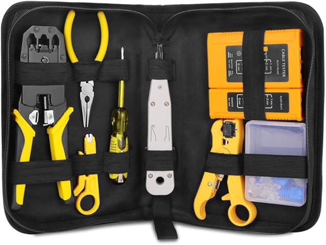 Romacci Kit de ferramentas de alicate de conserto de rede RJ12 handskit RJ45 RJ11 com testador de cabo Pinça de mola Ferramenta de crimpagem Alicate de crimpagem