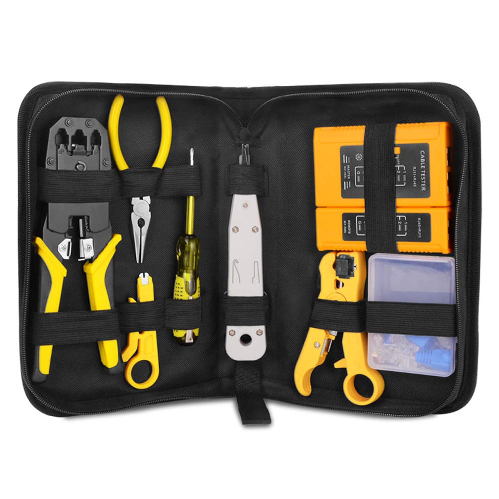 Handskit, kit di pinze per crimpatura e crimpatura di rete RJ45 RJ11 RJ12 con tester per cavi