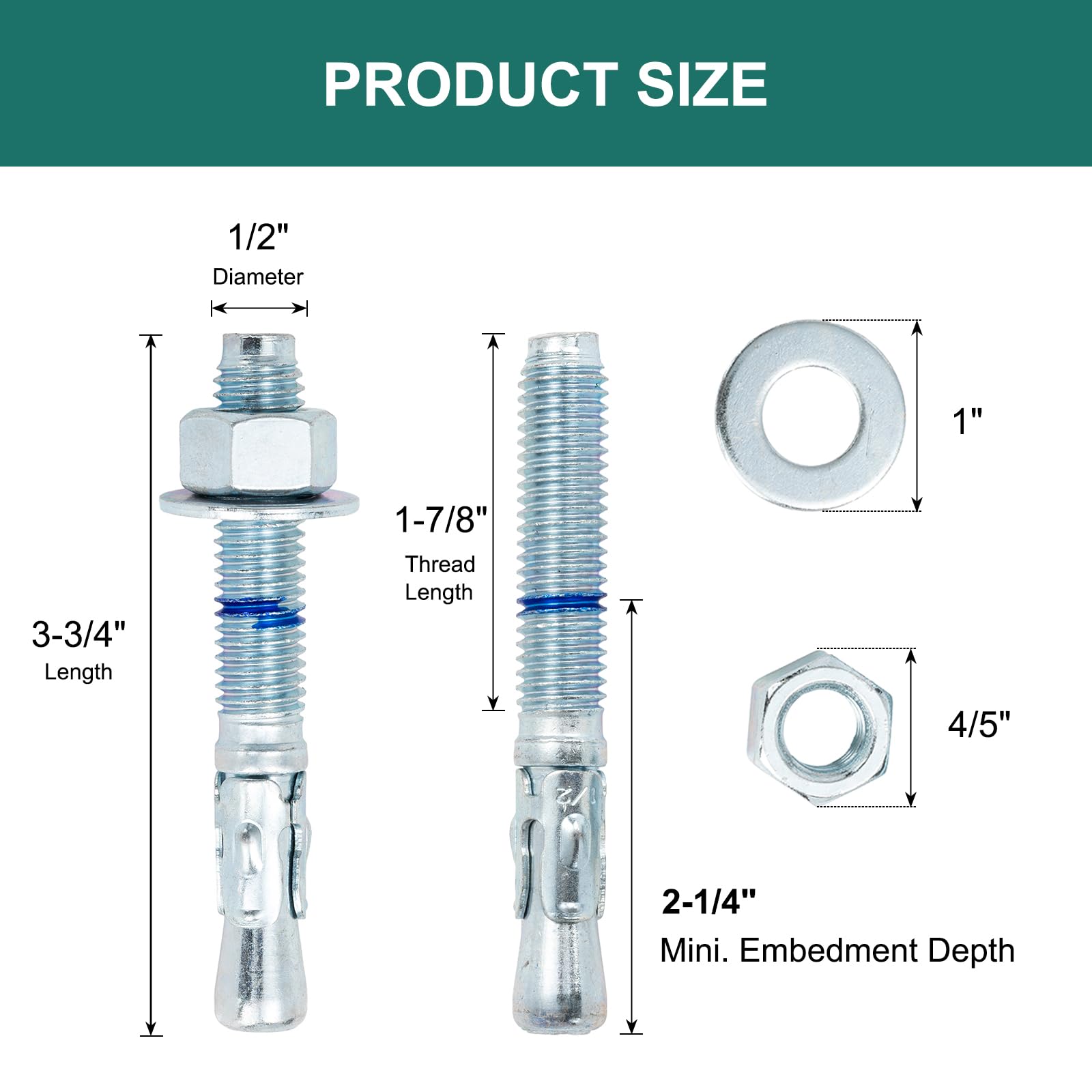 Amazon | 1/2インチ x 3-3/4アンカー、25パック、亜鉛。 | ウェッジ式