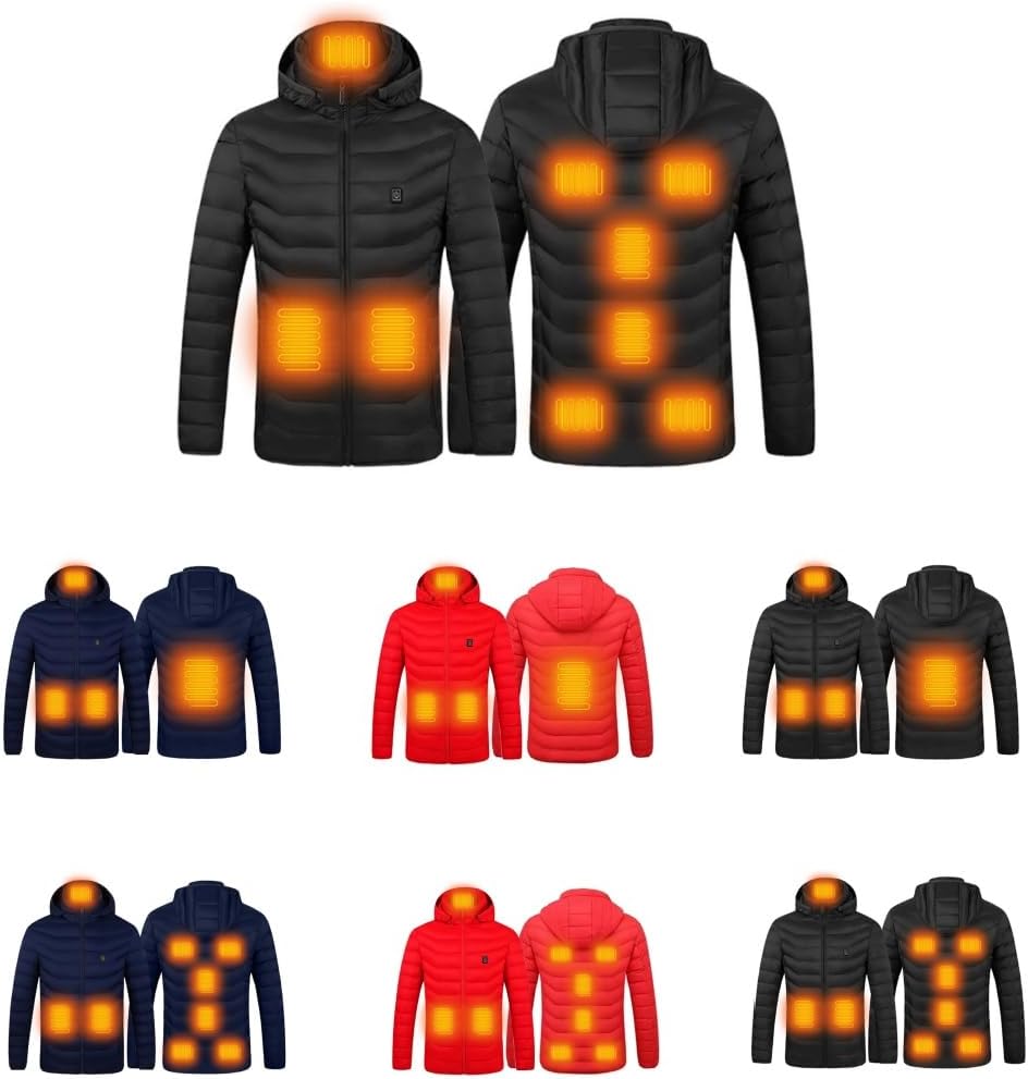 Heated Jacket for Women Men with Hood Thermal Warming Heated Coat Lightweight Winter Puffer Jackets for Hiking Skiing