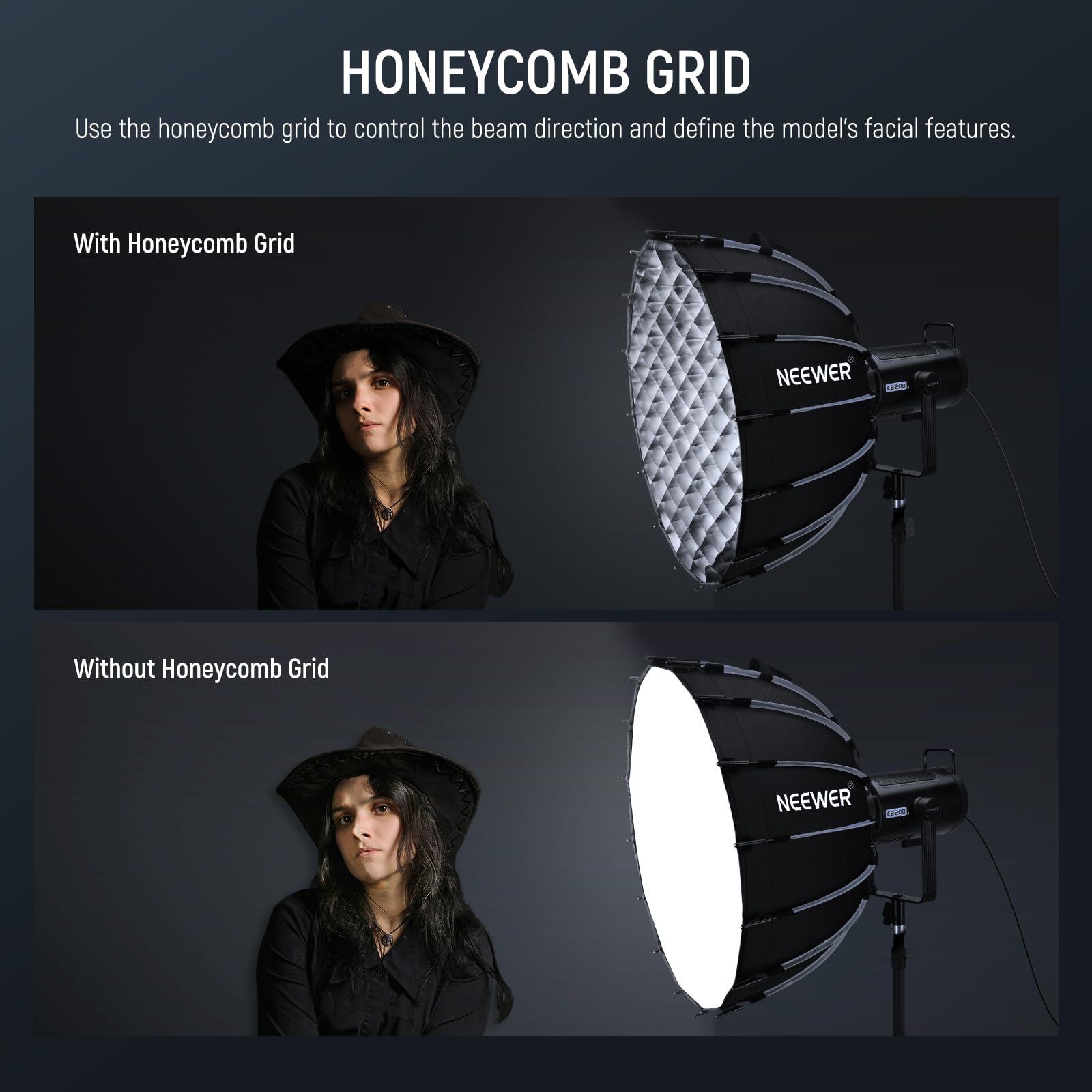 NEEWER Paraboliczny zestaw softbox, 59.9 cm, z dyfuzorami światła, do fotografii studyjnej, nagrywania wideo, strumieniowego oświetlenia, kompatybilny z Aputure 120D, kompatybilny z Godox SL60w, NS71P