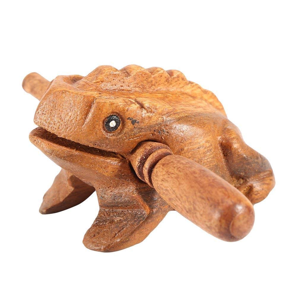 YosooTradycyjne rękodzieło drewniana żaba rechot instrument muzyczny wystrój biura domowego biuro dom stoliki pokojowe żaba dekoracyjna z młotkiem (wymiar: 5,8 cm)