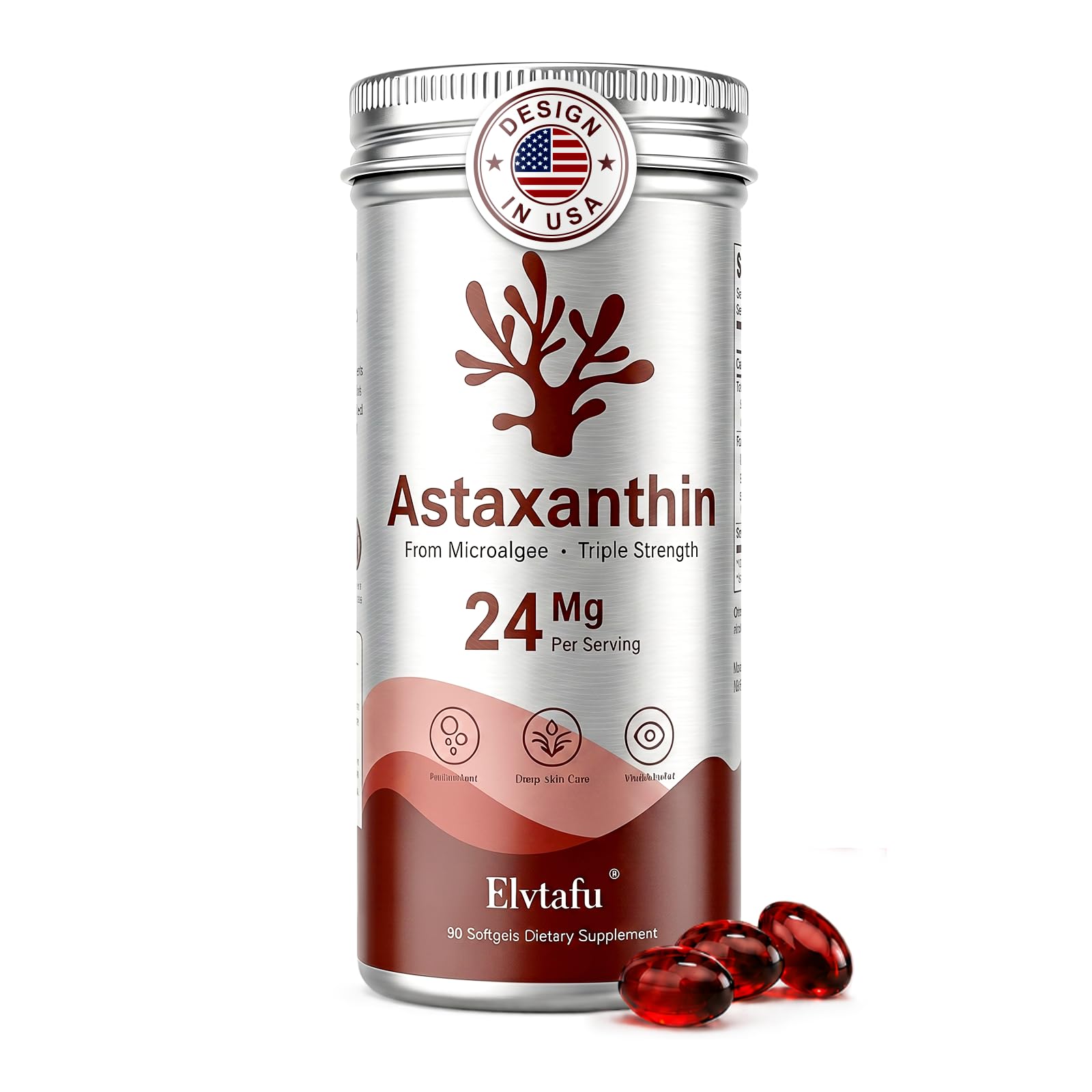 Astaxanthin Supplements 24mg Astaxanthin Softgels,from Microalgae, Triple Strength Astaxantina Antioxidant Wellness Support, 90 Softgels 90 Count (Pack of 1)