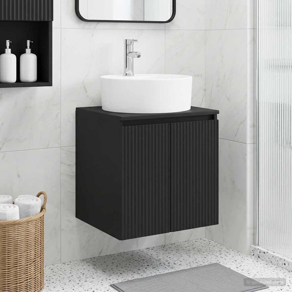 Mobile Lavabo da Parete Nero con Lavabo 49,5x44,5x65 cm