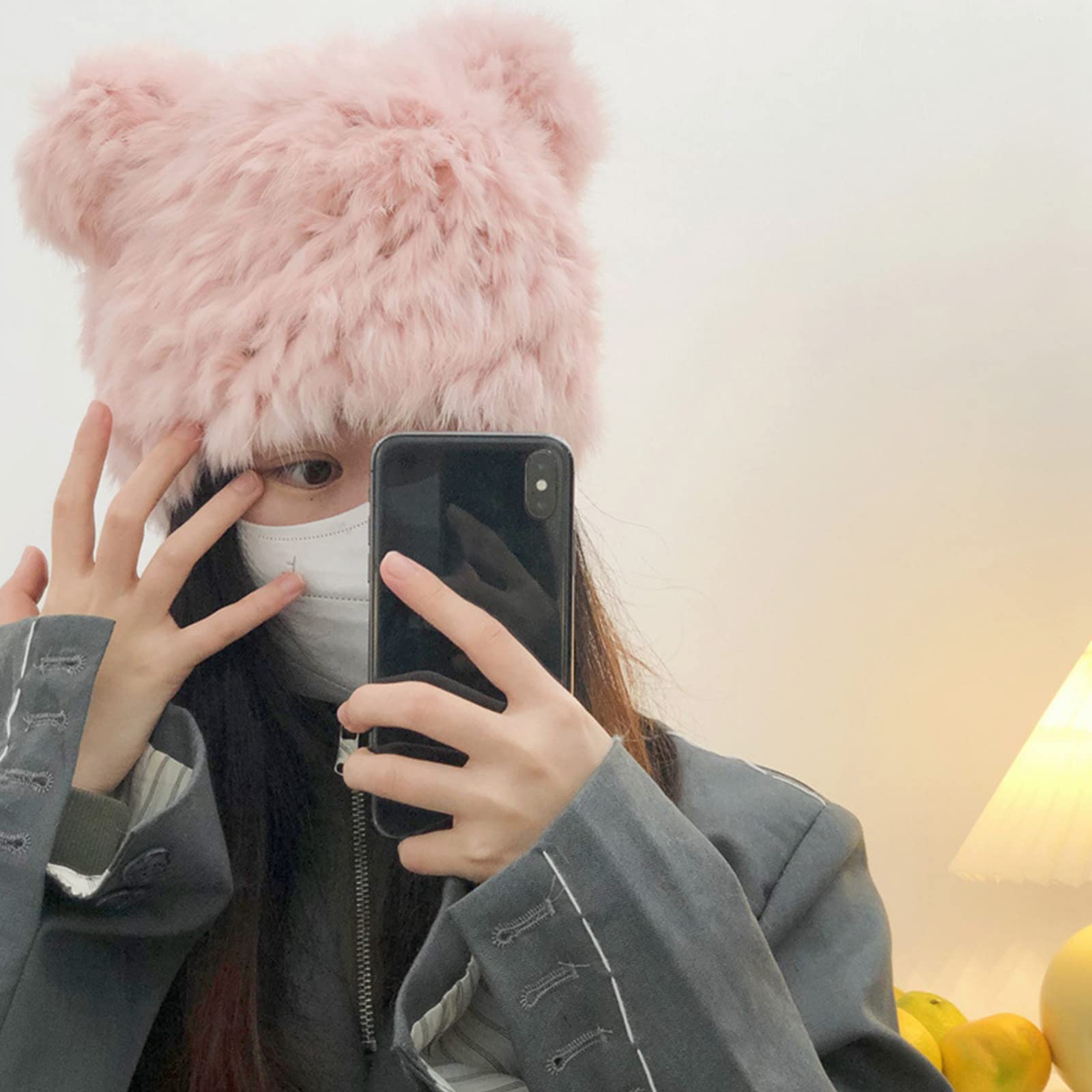 GRABAGECAN Plush Panda Hat Faux Bear Hat Hat Bear Ear Hat Plush Cat Ear Hat Funny Skullies