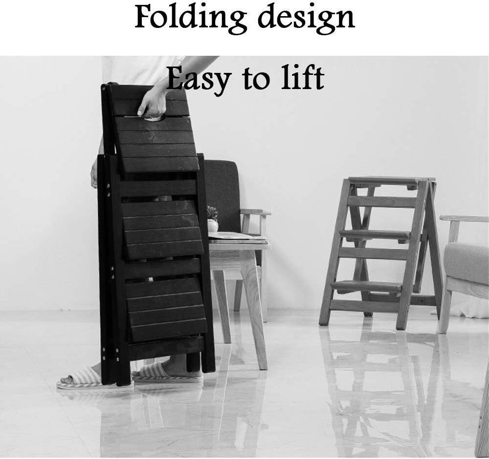 Sgabello Scaletta Pieghevole In Legno Di Pino - 2 In 1, Portata 150 Kg, Per Casa E Giardino - Foto 3