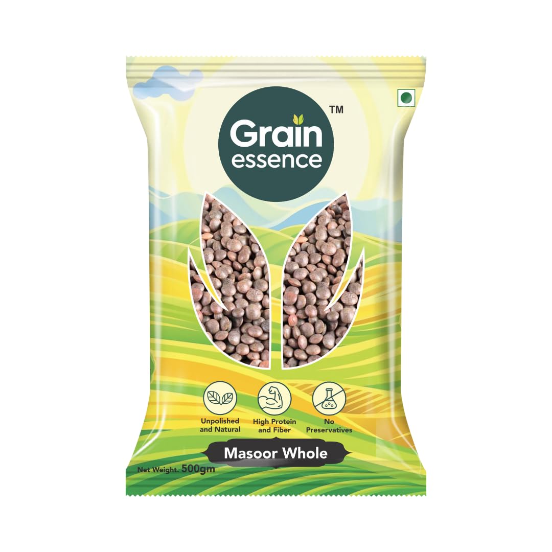 Grain Essence Masoor Whole, Unpolished Red Lentils, Plant-Based Protein Source, Naturally Grown Without Pesticides, Vegan and Gluten Free, High Fibre Pulses, Chemical Free Whole Dal (500g)-picture-35