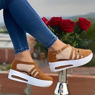 Platform Sandals Women Dressy Summer, Comfortable Sandals Women Dressy Summer Ankle Strap Buckle Sandals Breathable Closed Toe Wedge Sandals Walking Sandals Travel Beach Casual Platform Shoes