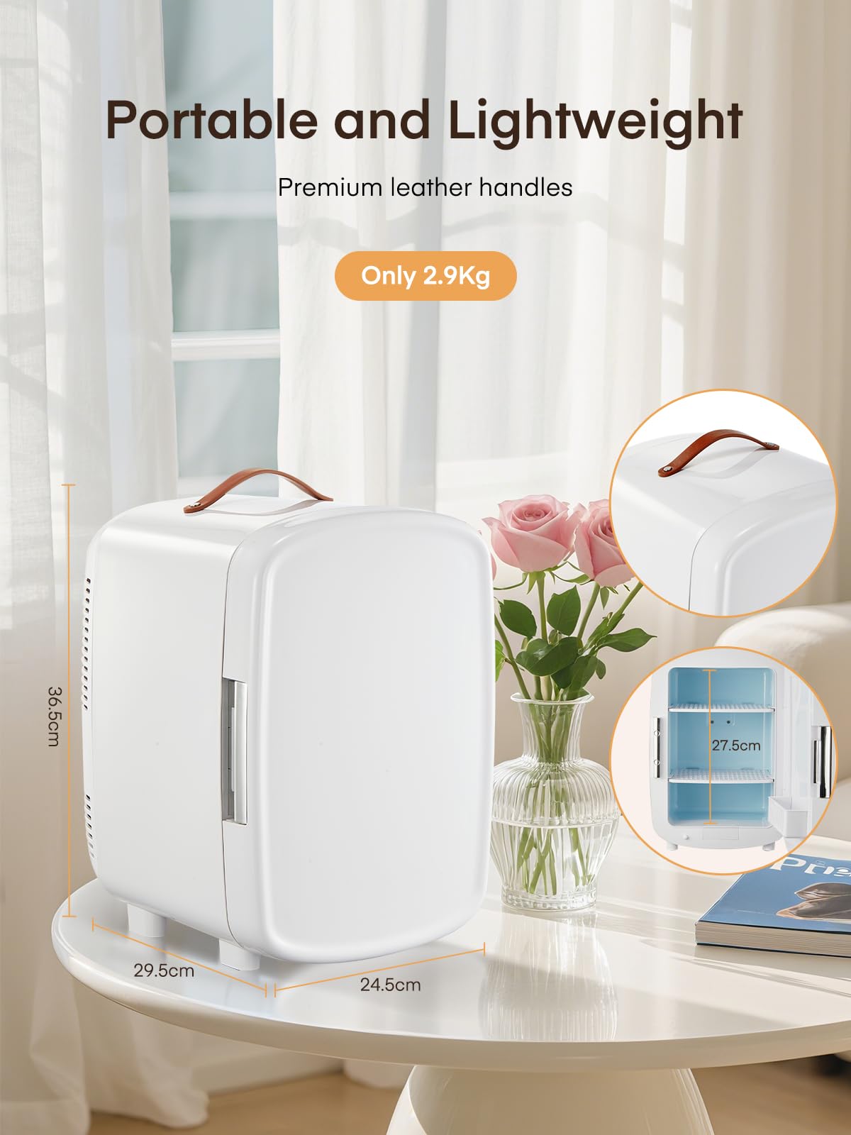 FOHERE Mini Frigo, 10 Litri/12 Lattine Frigorifero Piccolo Portatile, 220-240 V AC/DC, per camera da letto, cura della pelle, bevande, ufficio, dormitorio e auto, Bianco