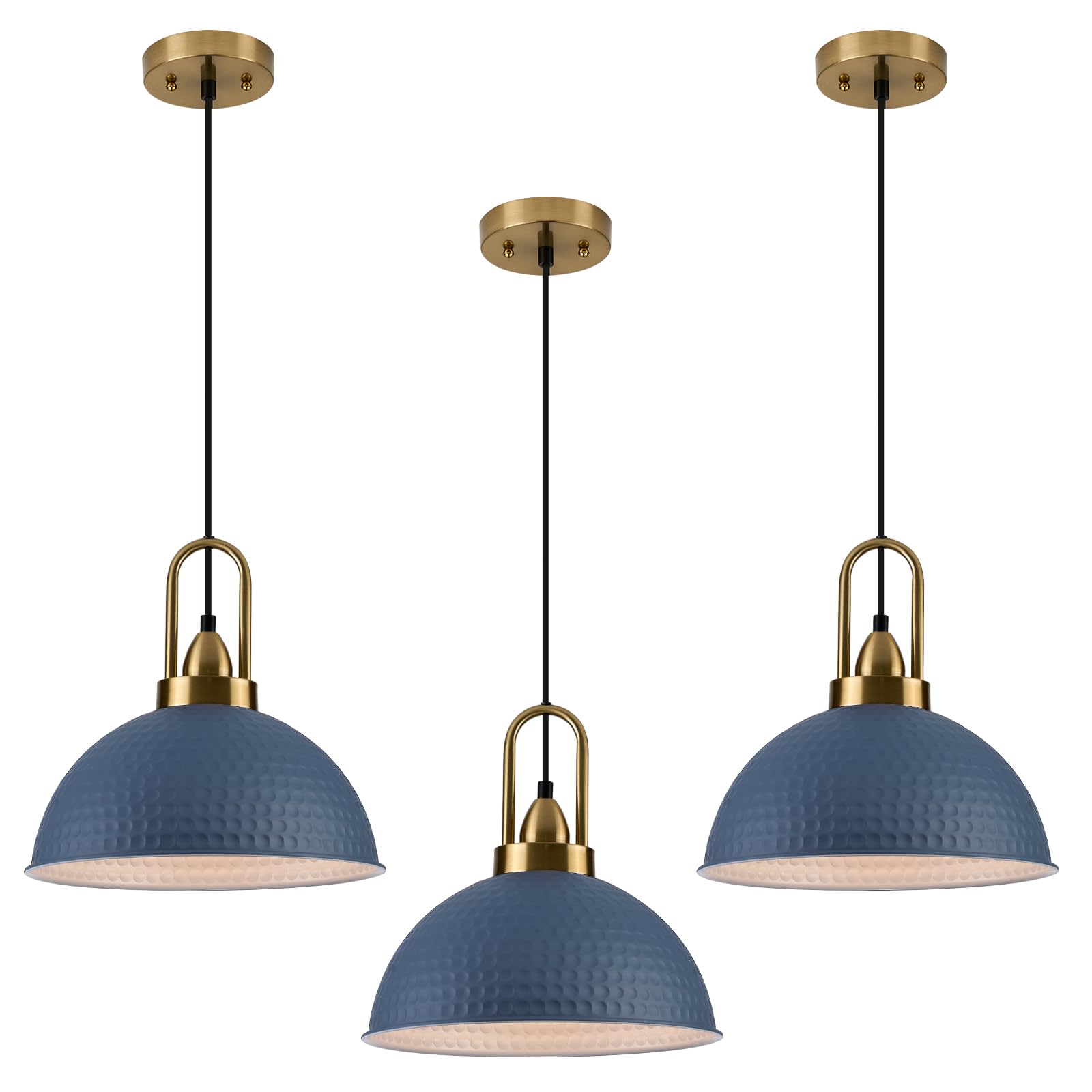 Photo 1 of ALAISLYC Blue Pendant Lights Kitchen Island Industrial Adjustable Height Vintage Dome Hanging Light Fixtures for Barn, Dining Room 3 Packs