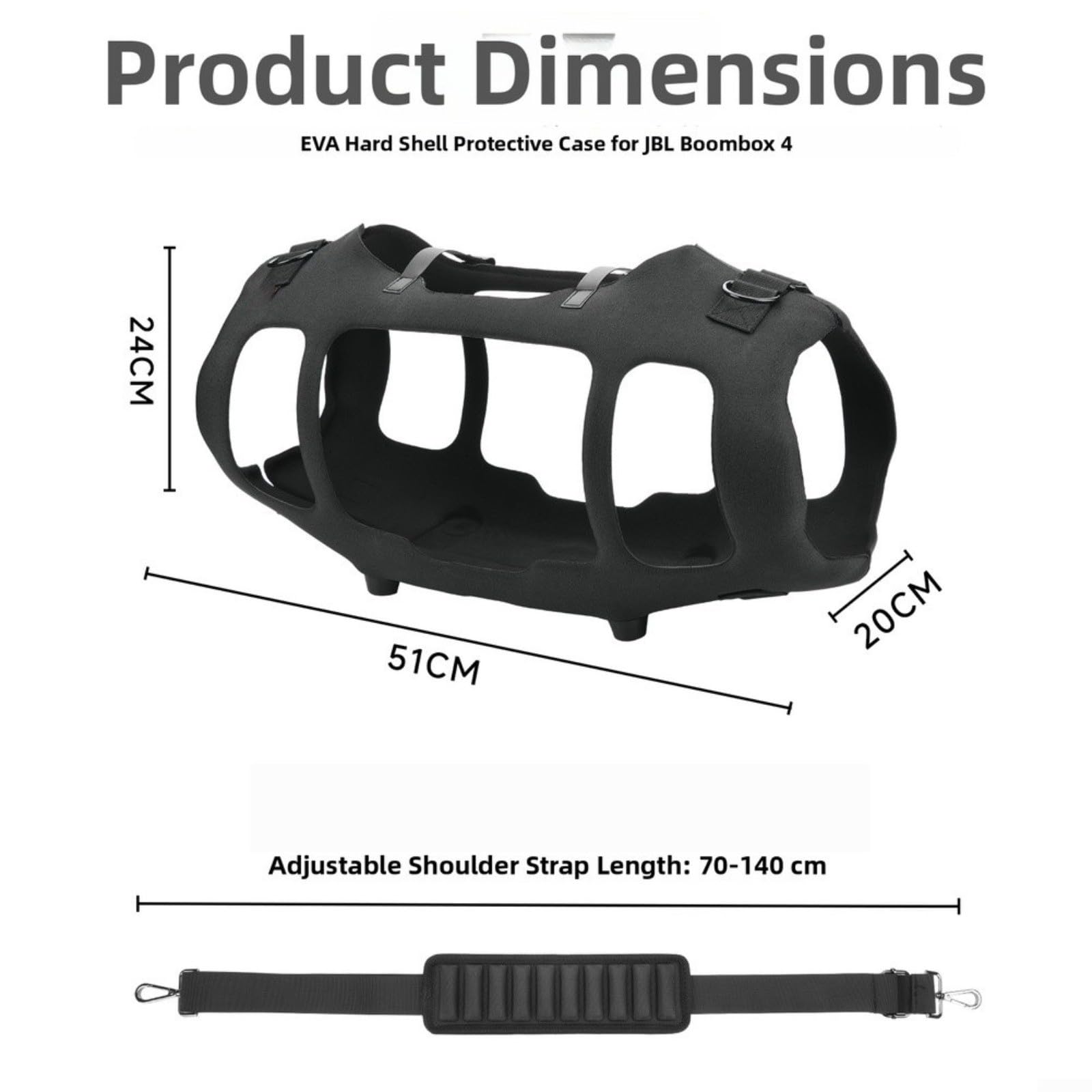 FACAIIO EVA-Hartschalen-Tragetasche für Lautsprecher, geräumige 51,8 x 21,8 x 26,6 cm Reisetasche mit verstellbarem Gurt und bequemem Griff für den Außenbereich, Schwarz