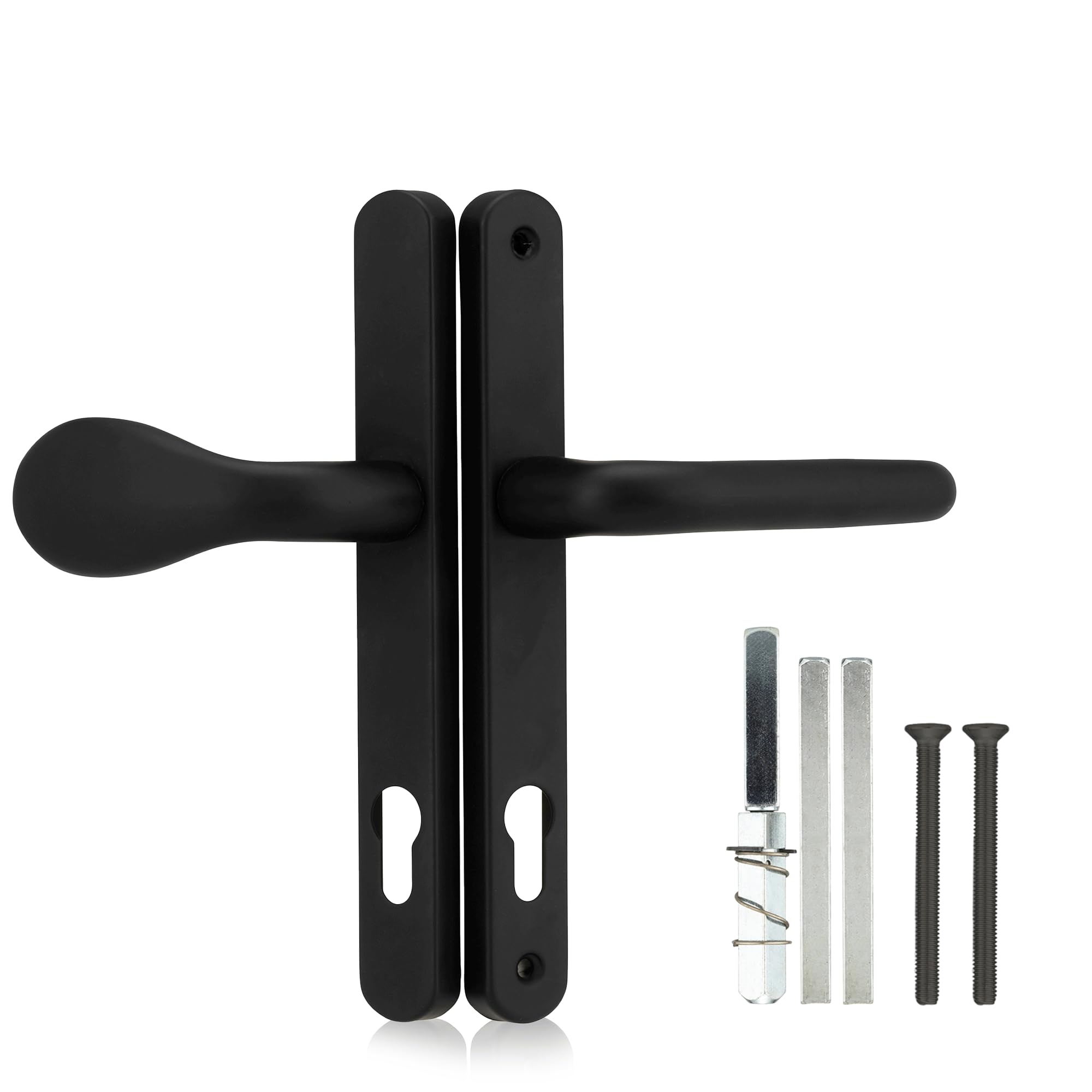 XFORT Uros Black Inline UPVC Door Handle, (PZ 92mm, Screw Hole Distance 211mm, Overall 243mm) Aluminium Lever/Pad UPVC