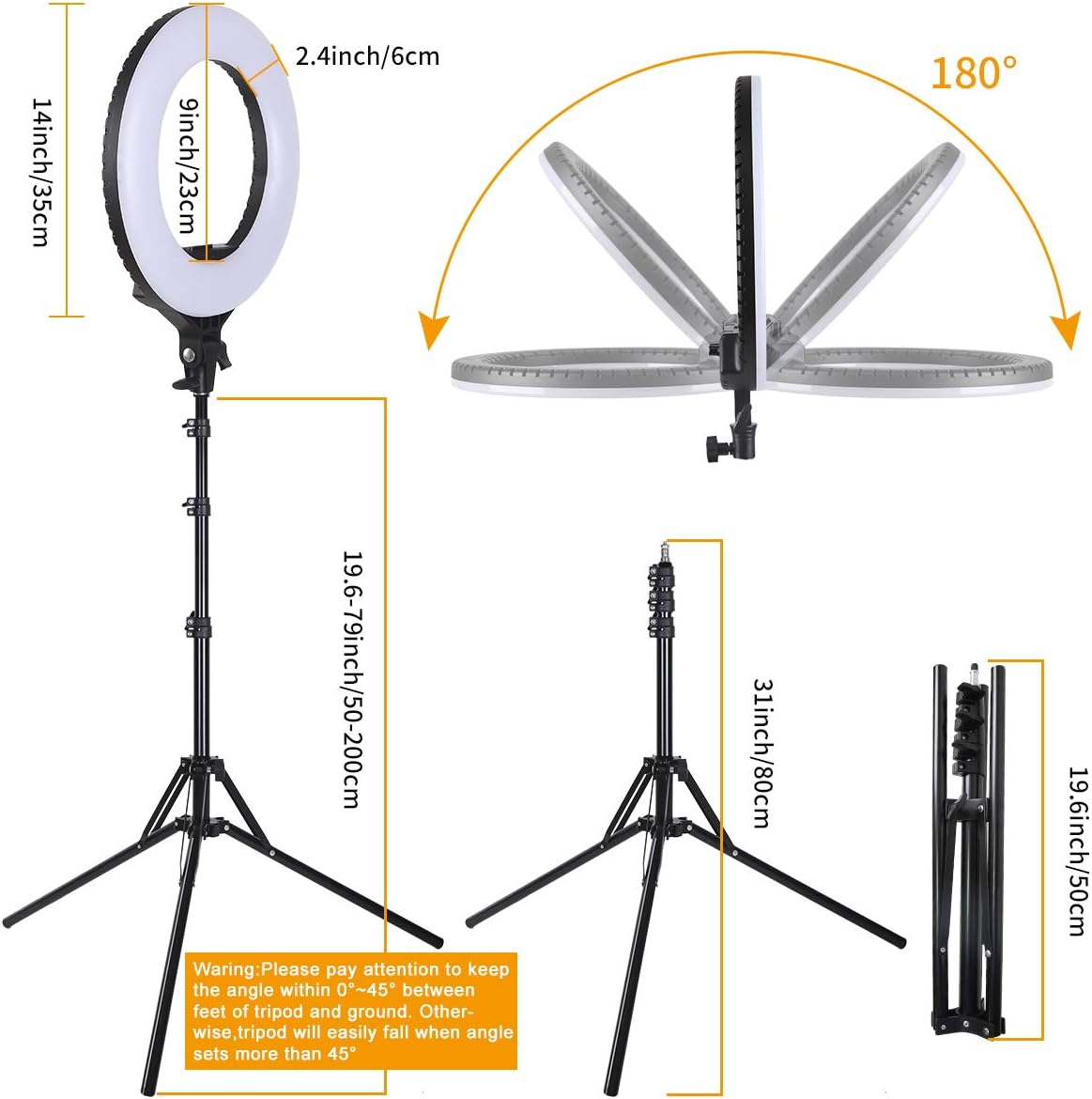 YANGFAN 14 inch Ring Light with Stand and Phone Holder,35 cm LED Dimming Ring Light Kit