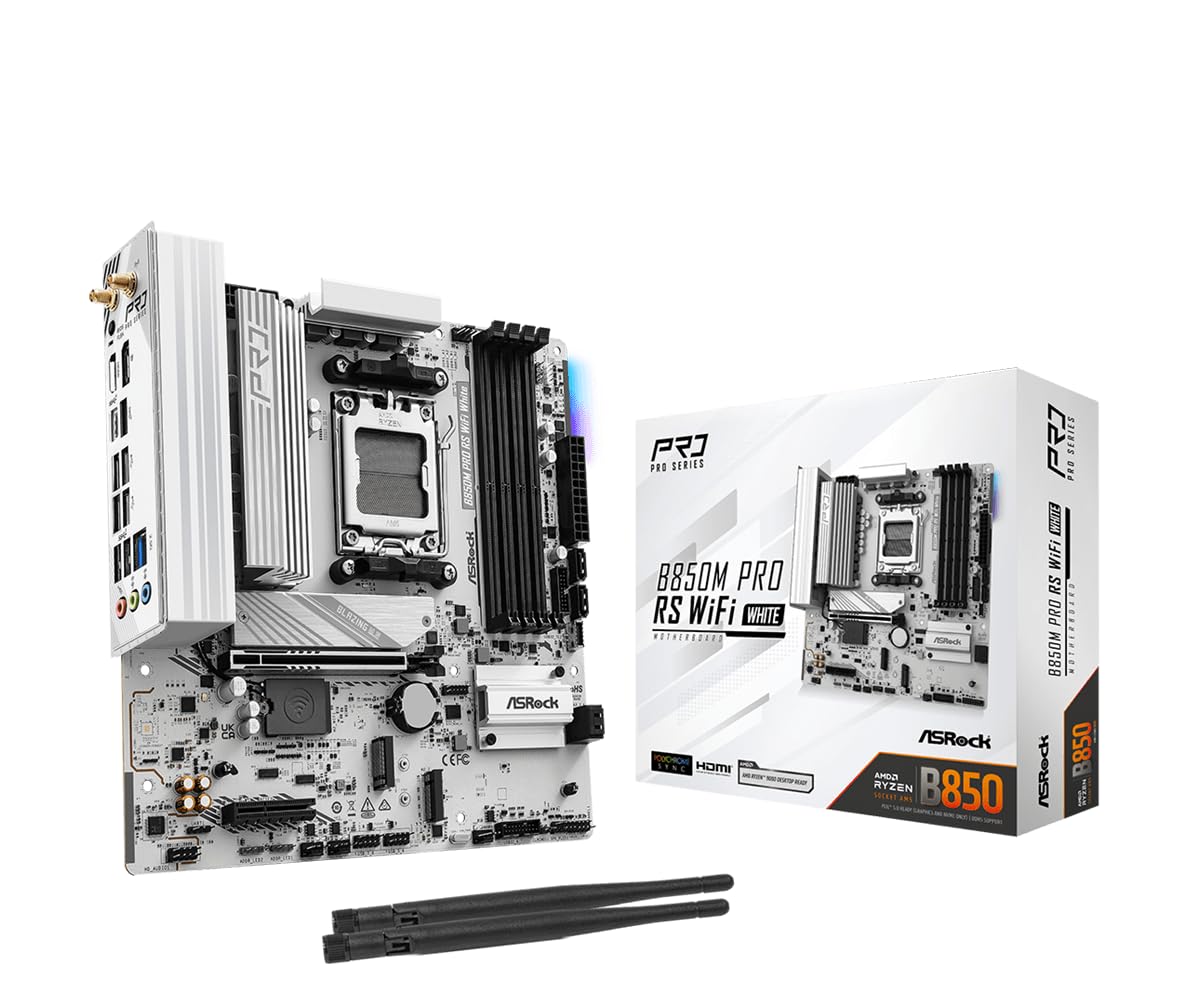 ASRock B850M Pro RS WiFi White AMD AM5 Micro-ATX Motherboard