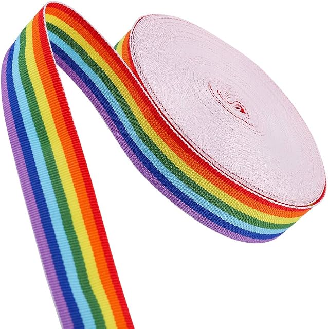Heyu-Lotus 25mm Wide Rainbow Ribbon, 20m Multicolors Grosgrain Ribbon Double Sided Fabric Ribbon Grosgrain Strip Roll for Arts Crafts DIY, Gift Wrapping, Wedding, Birthday Party Decoration