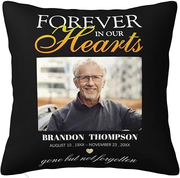 Custom Memorial Pillow Covers Personalized Throw Pillow Covers Add Photo Date Name, Print On Both Sides Memorial Photo Gift for Mom Dad Lover Home Decor 12"x12"