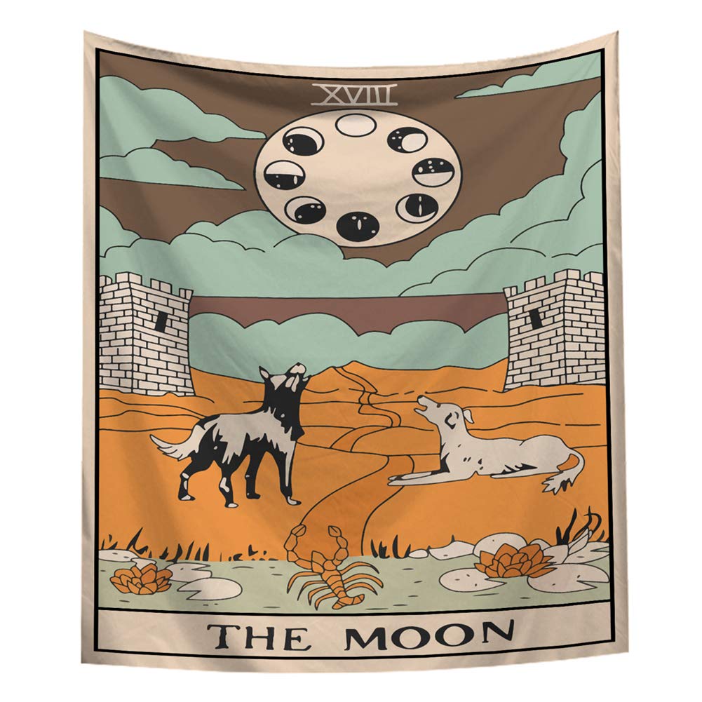 BOYOUTH Colorful Tarot Tapestry Wall Hanging,The Moon,XVIII Pattern Digital Print Wall Tapestry for Living Room Bedroom Dorm Decor,59.1 Inch by 51.2 Inch
