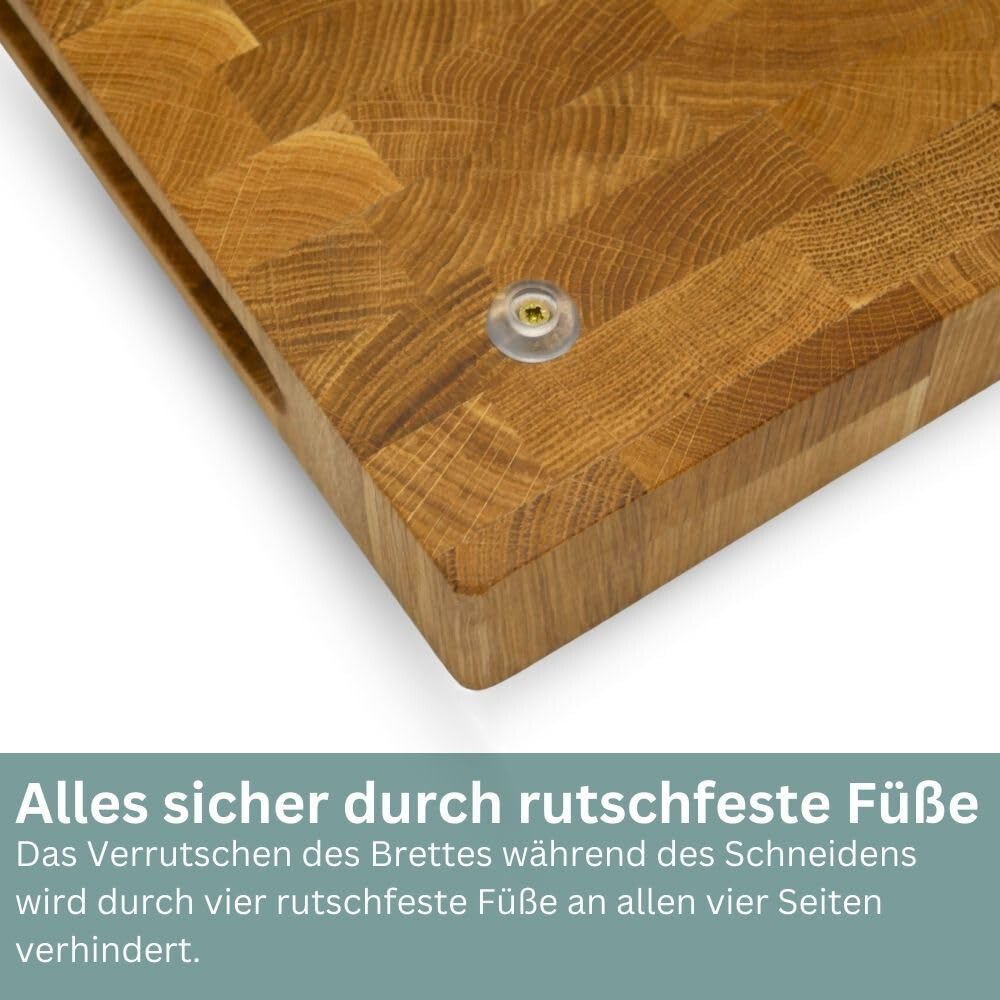 Waldmeister Schneidebrett - Eichen Hackblock - Holzbrett groß - Tranchierbrett mit Saftrille - Küchenbrett klingenschonend - (40x30cm)