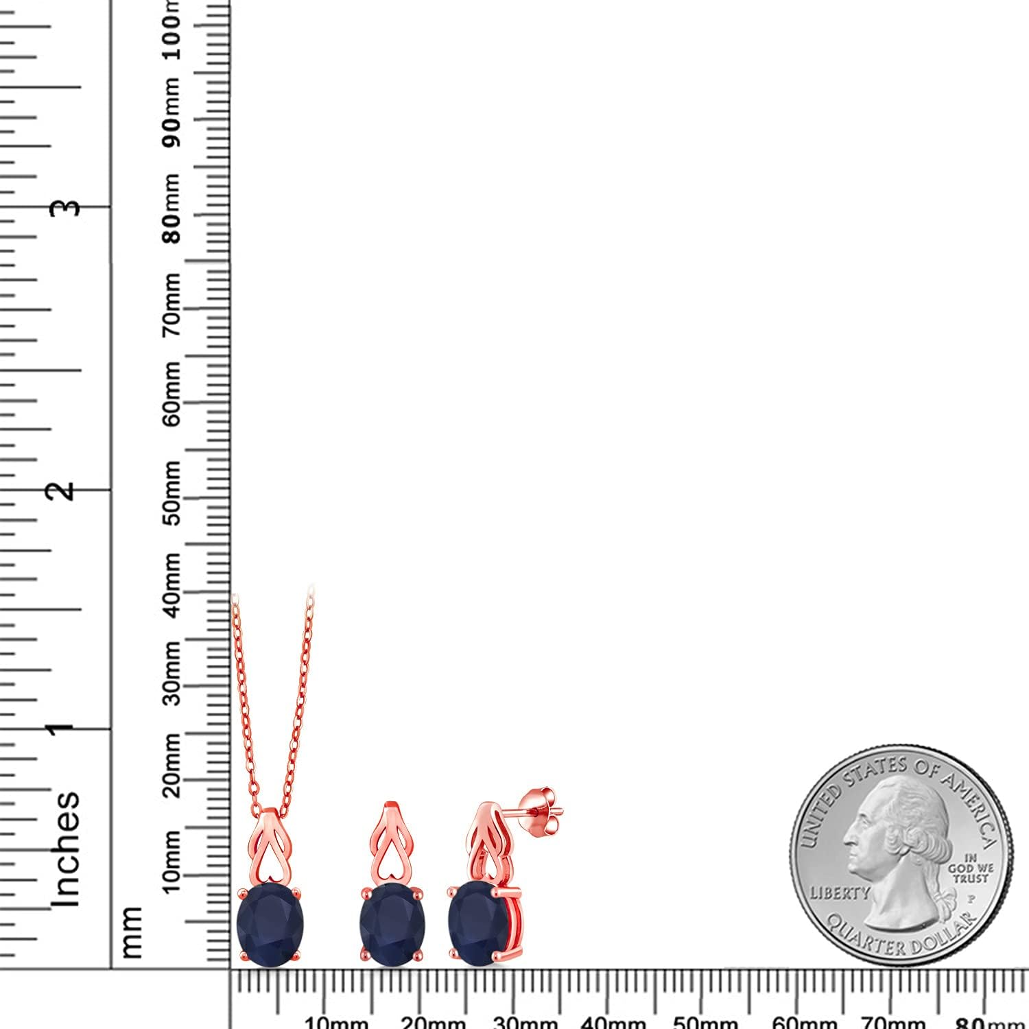 Gem Stone King Gemstone Birthstone Pendant Earrings Jewelry Set for Women | 18K Rose Gold Plated Silver | Oval 9X7MM | 18 Inch Chain | Fine Jewelry Gifts - Image 2