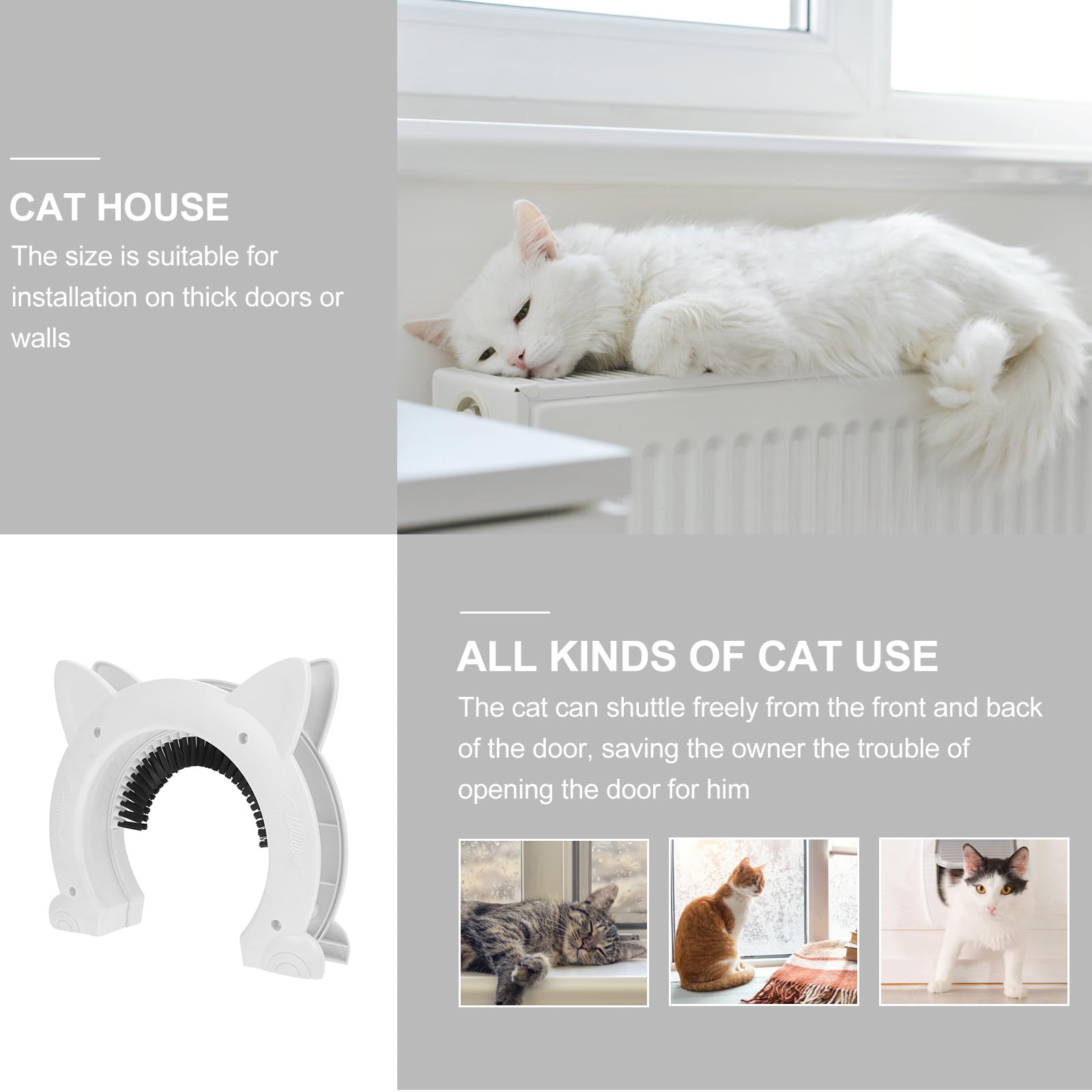 ibasenice Porte pour Chat Intérieur Pratique et Sécurisée en Abs Blanc, Trappe pour Chatons et Chats, Cadre pour Porte D'accès aux Animaux, 1 Set