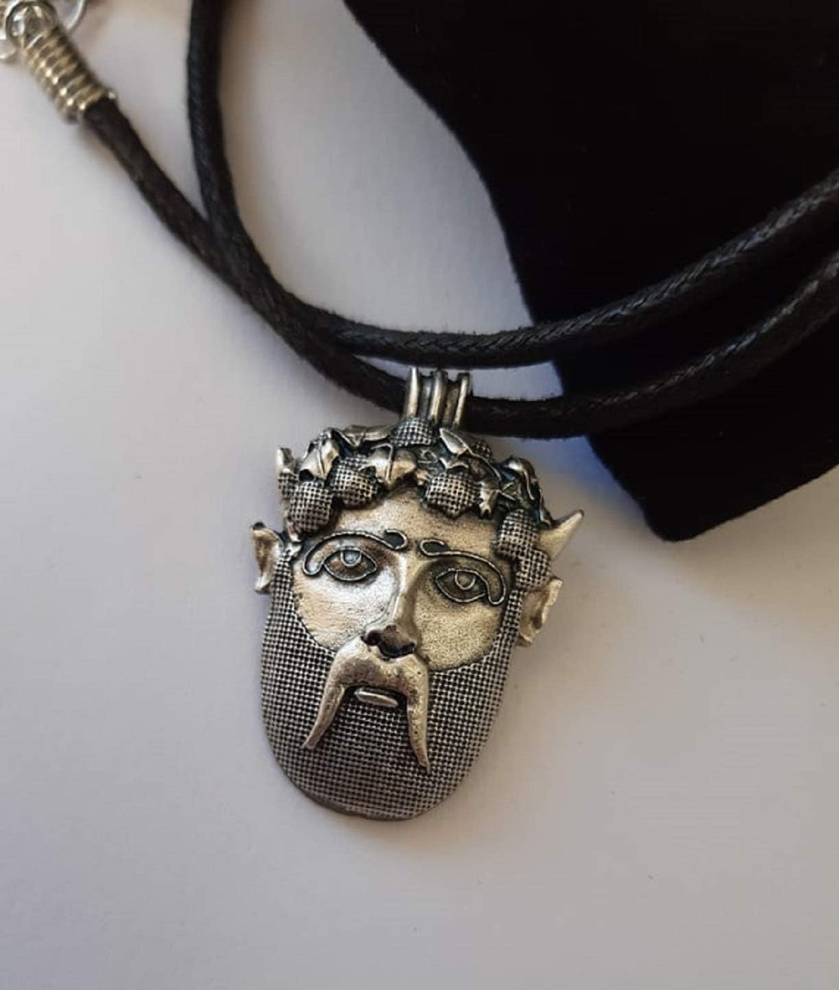 Eurofusioni Bacchus Mask, Silver plated Lucky Charm Amulet pendant with necklace. Dionysus - Image 5