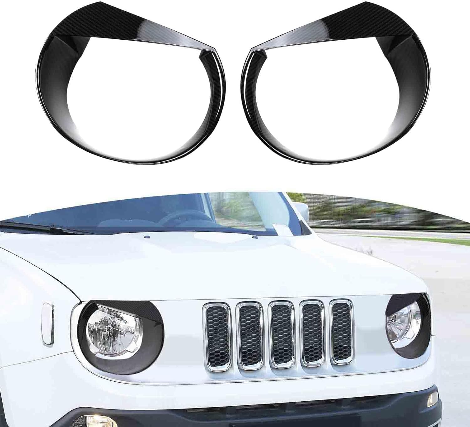 RT-TCZ for Renegade Angry Eyes Headlight Cover Trim Bezels for Jeep Renegade 2016 2017 2018 Red Exterior Accessories 2pcs
