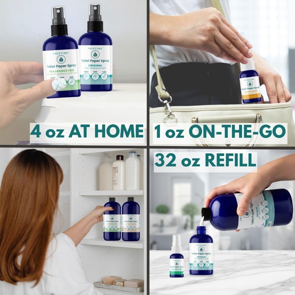 PRISTINE Aerosol para papel higiénico (como se vio en Shark Tank), toallitas de limpieza personal más naturales y alternativas a las toallitas húmedas desechables, aerosol para papel higiénico para cr