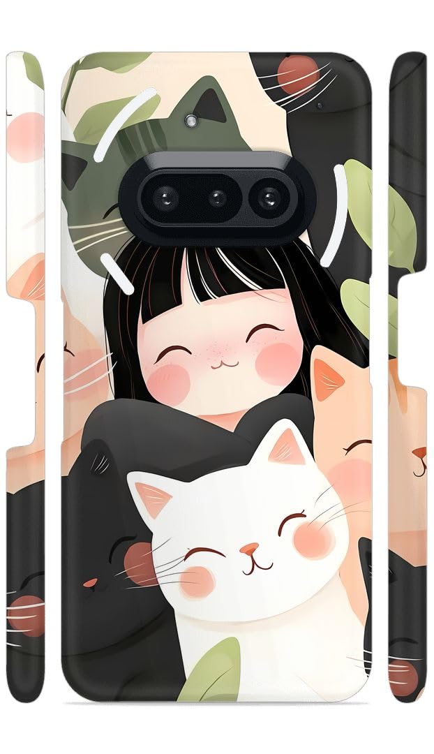 YAPZONE Cute Girl with Kitties Designer Printed Hard Back Cover for Nothing Phone 3A Attractive and Uniquely Crafted Smartphone Case