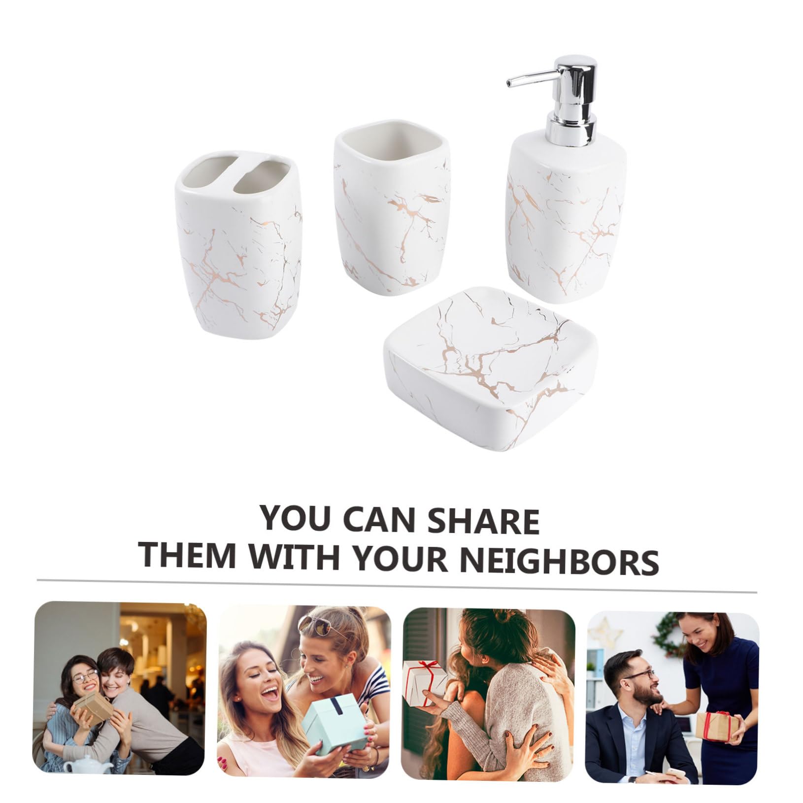 Set Tazza per Risciacquo e Portaspazzolino Bagno 4 Pezzi in Ceramica Bianco | Capacità 350ml, Superficie Liscia e Facile da Pulire, Uso Domestico, Struttura Stabile