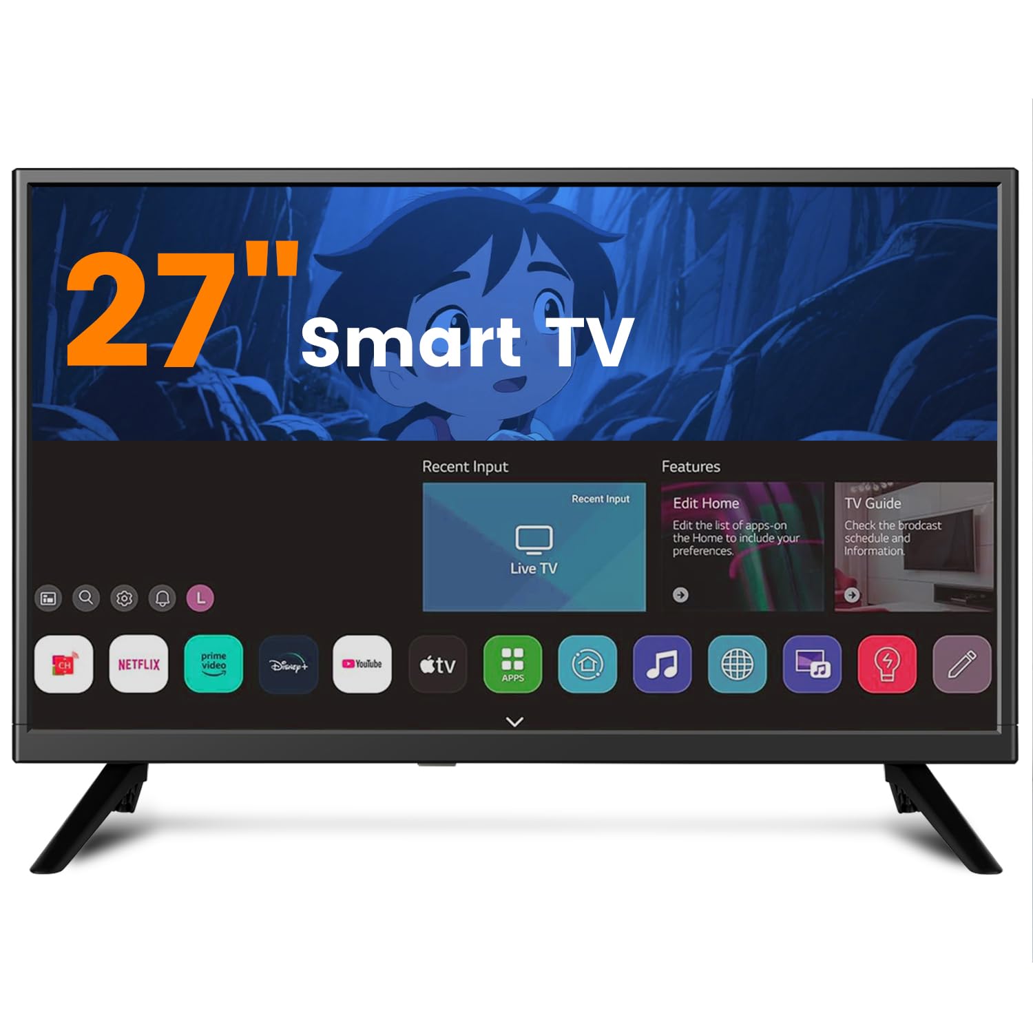 ZOSHING Smart TV de 27 pouces, petit téléviseur avec entrée HDMI, tuner numérique intégré/prise en charge USB, montage mural, pour chambre à coucher, cuisine, camping-car – Télécommande incluse