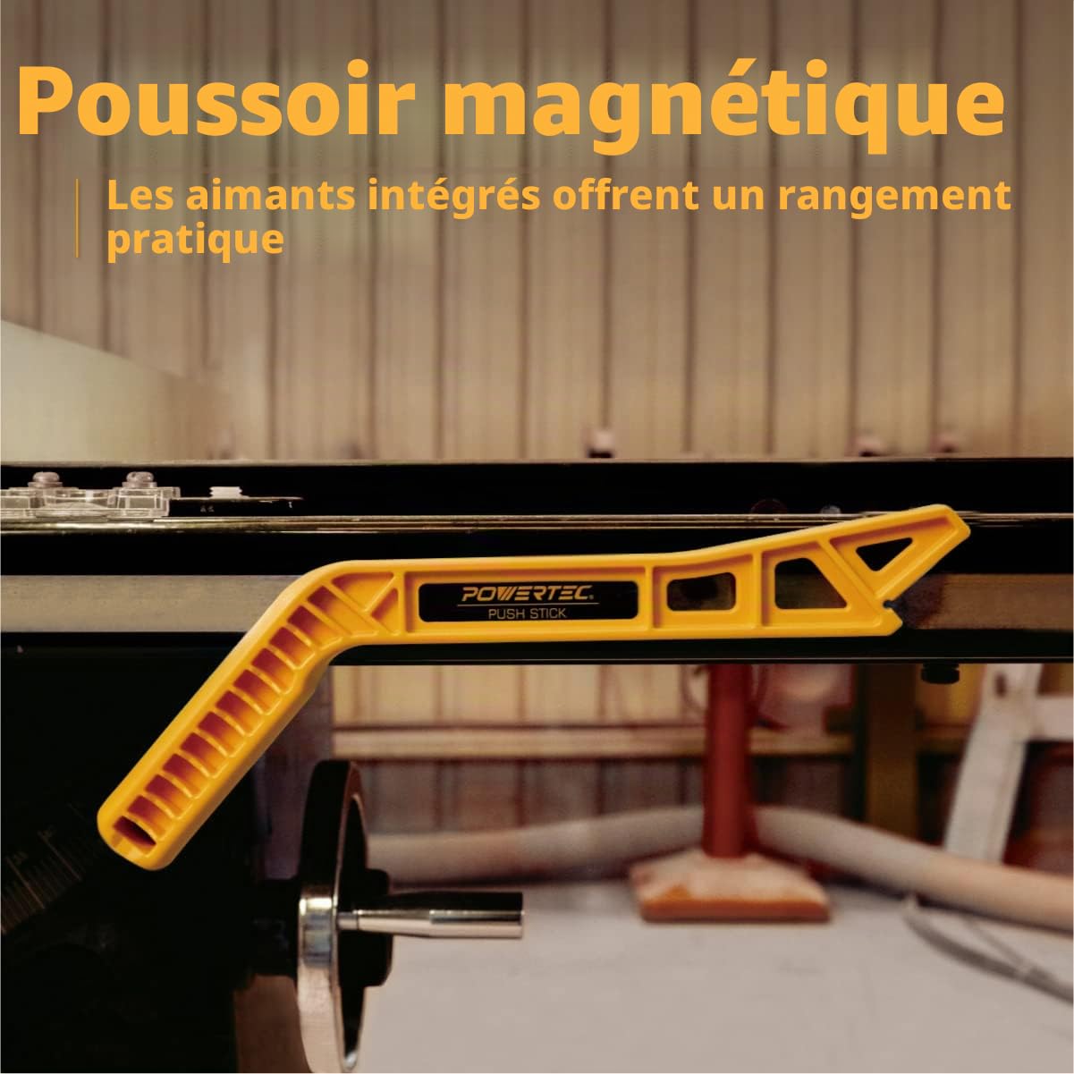 POWERTEC Lot de 5 bâtons et blocs de poussée, L et magnétique, scie à table, table de toupie, scie à ruban, rainureuse, poignées ergonomiques prise en main max., rebond réduit, sécurité accrue (71510)