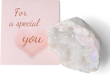 YATOJUZI Angel Aura Crystal Geode 2.75-3.15" Large Rock Stone Raw Rocks Quartz Stones Healing Crystals Gemstones and Titanium Coated Big Mineral Geodes Energy Protection Reiki Decorations 1PCS